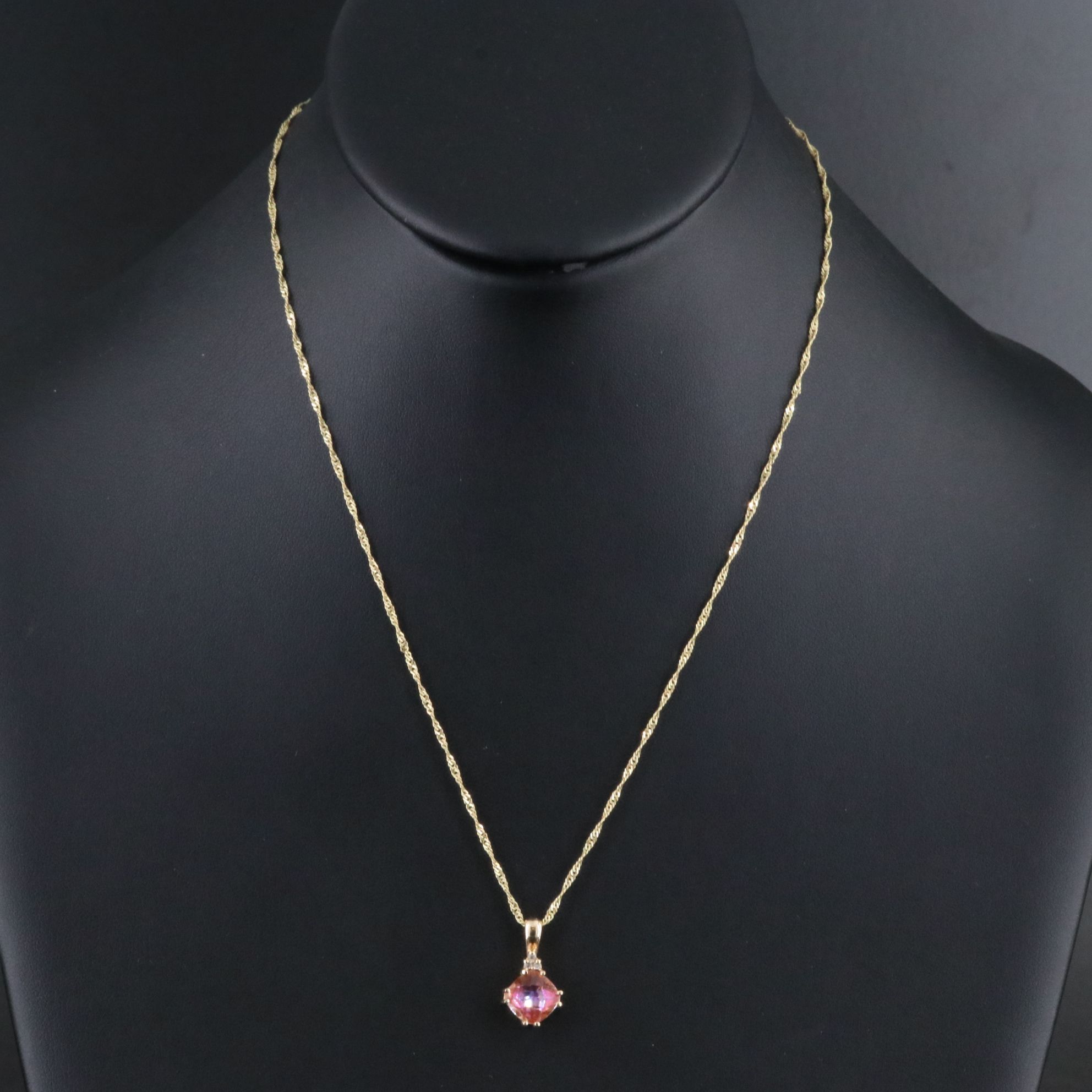10K Mystic Topaz and Diamond Pendant on 14K Chain