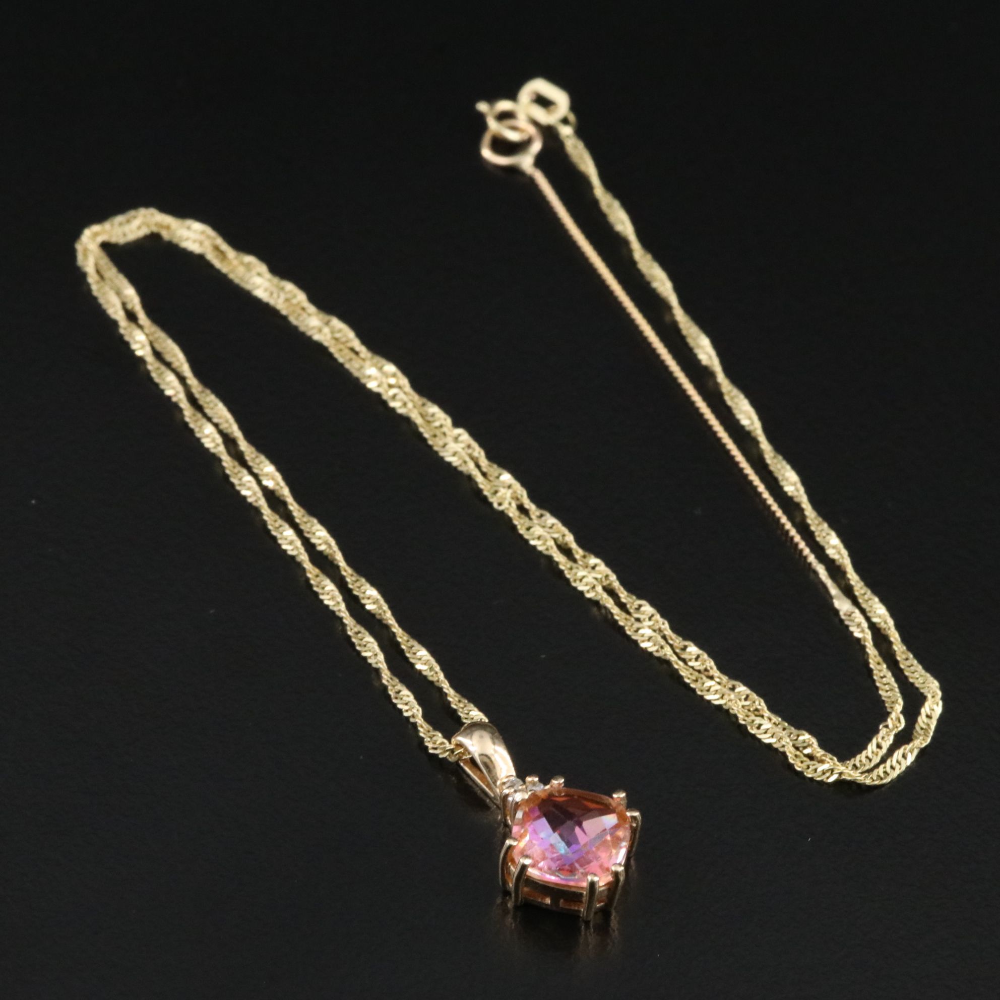10K Mystic Topaz and Diamond Pendant on 14K Chain