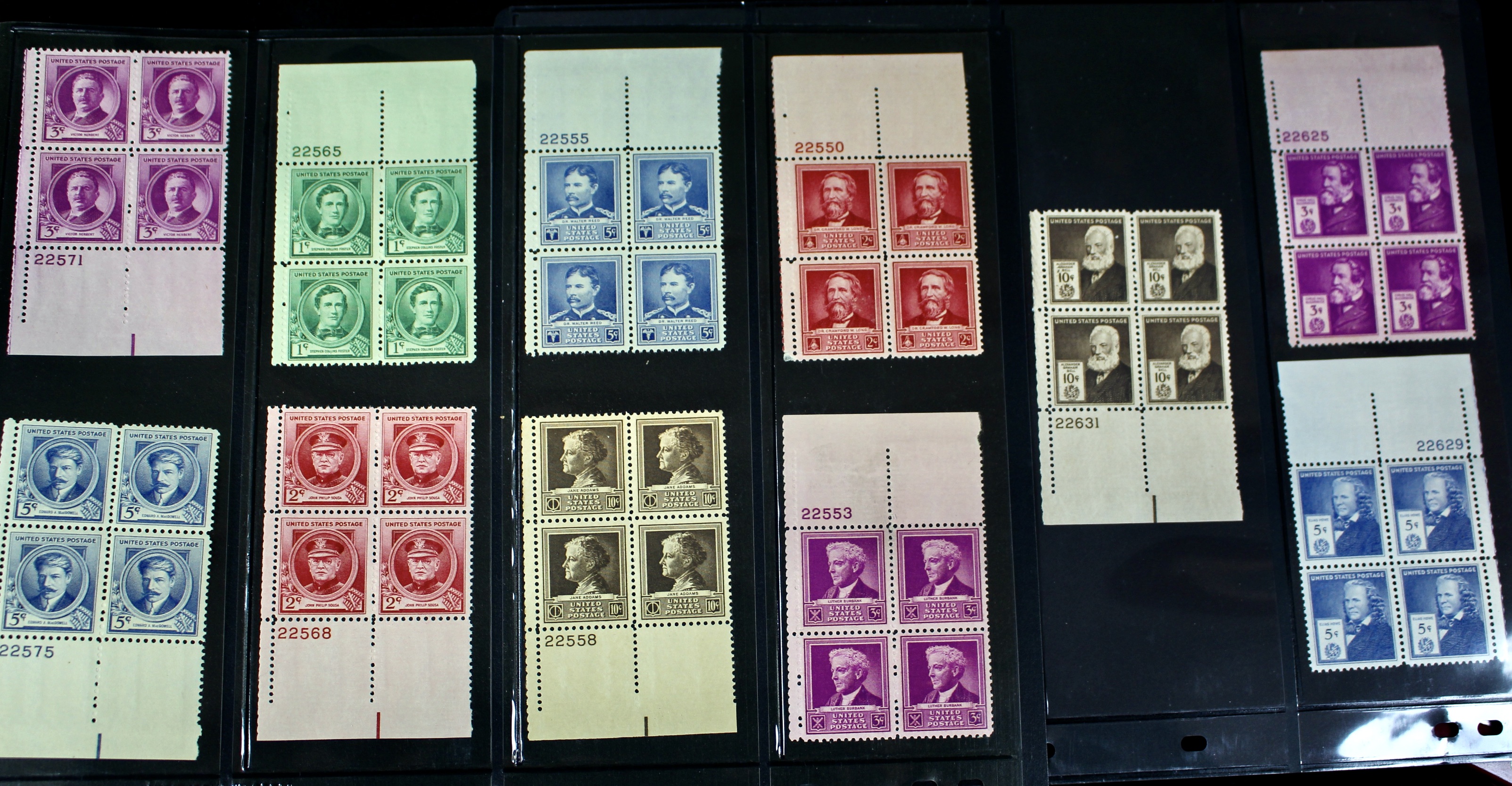 Three Series of MNH Stamp Plate Blocks, 1930s and 1940s