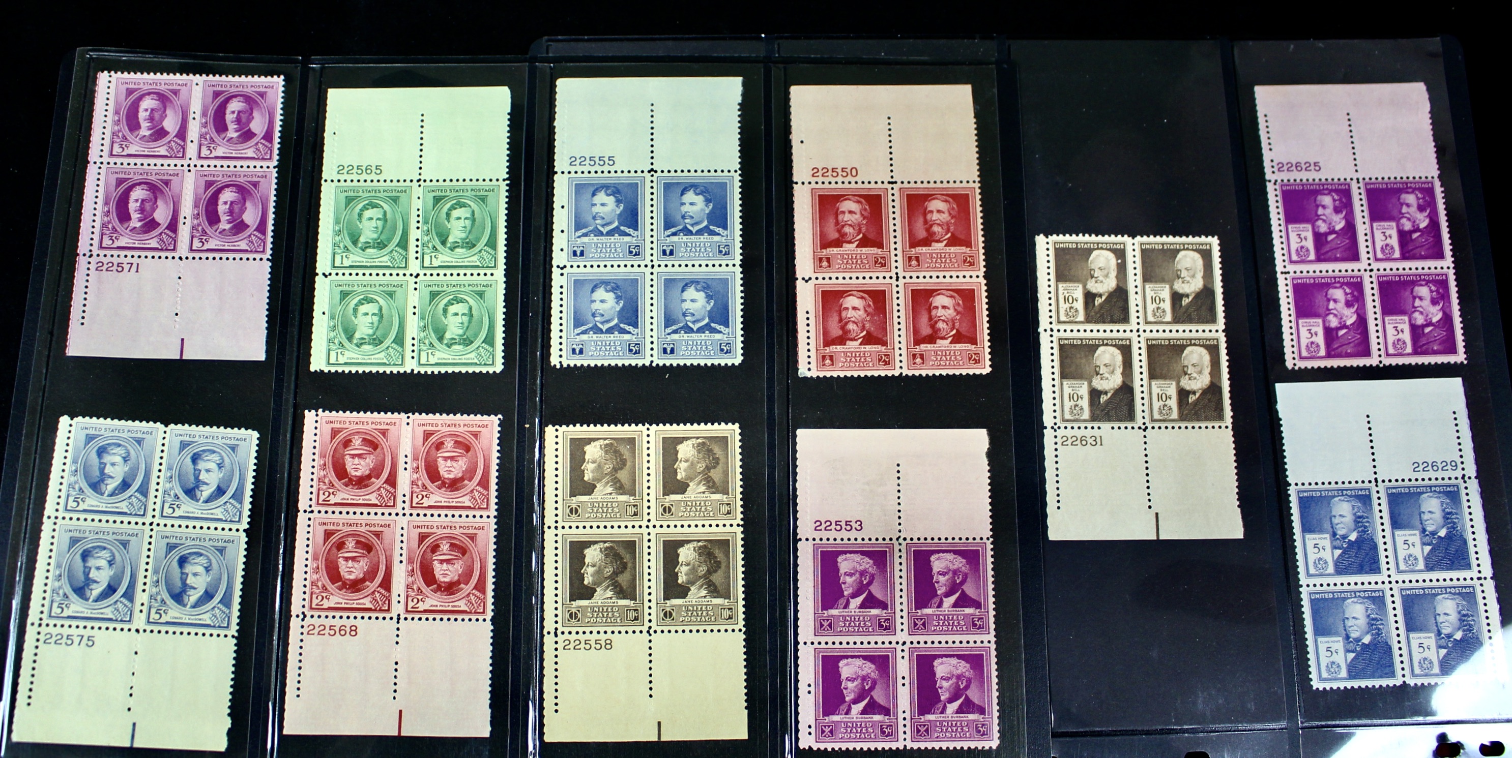 Three Series of MNH Stamp Plate Blocks, 1930s and 1940s
