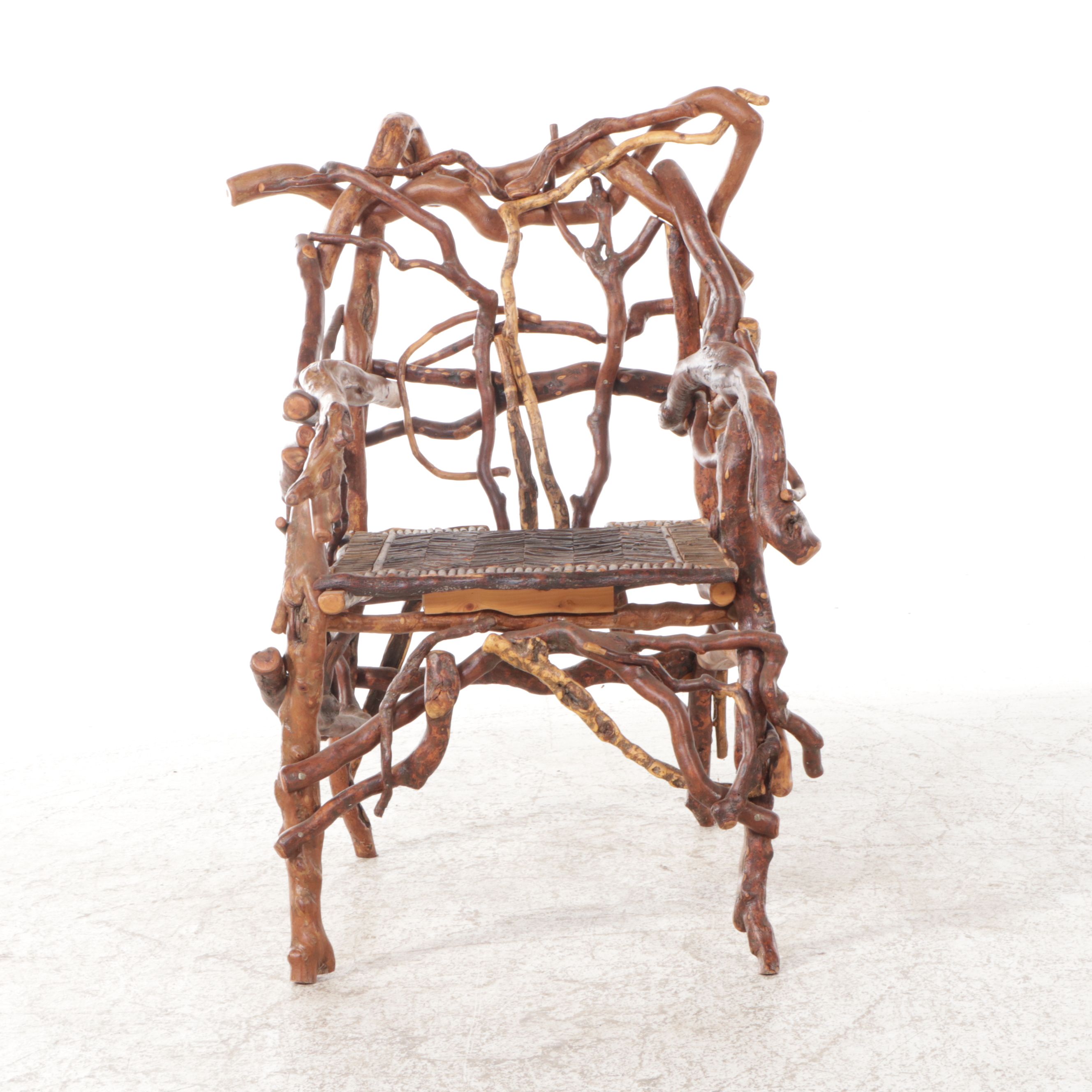 Robert Beaven Adirondack Style Handcrafted Root Wood Armchair