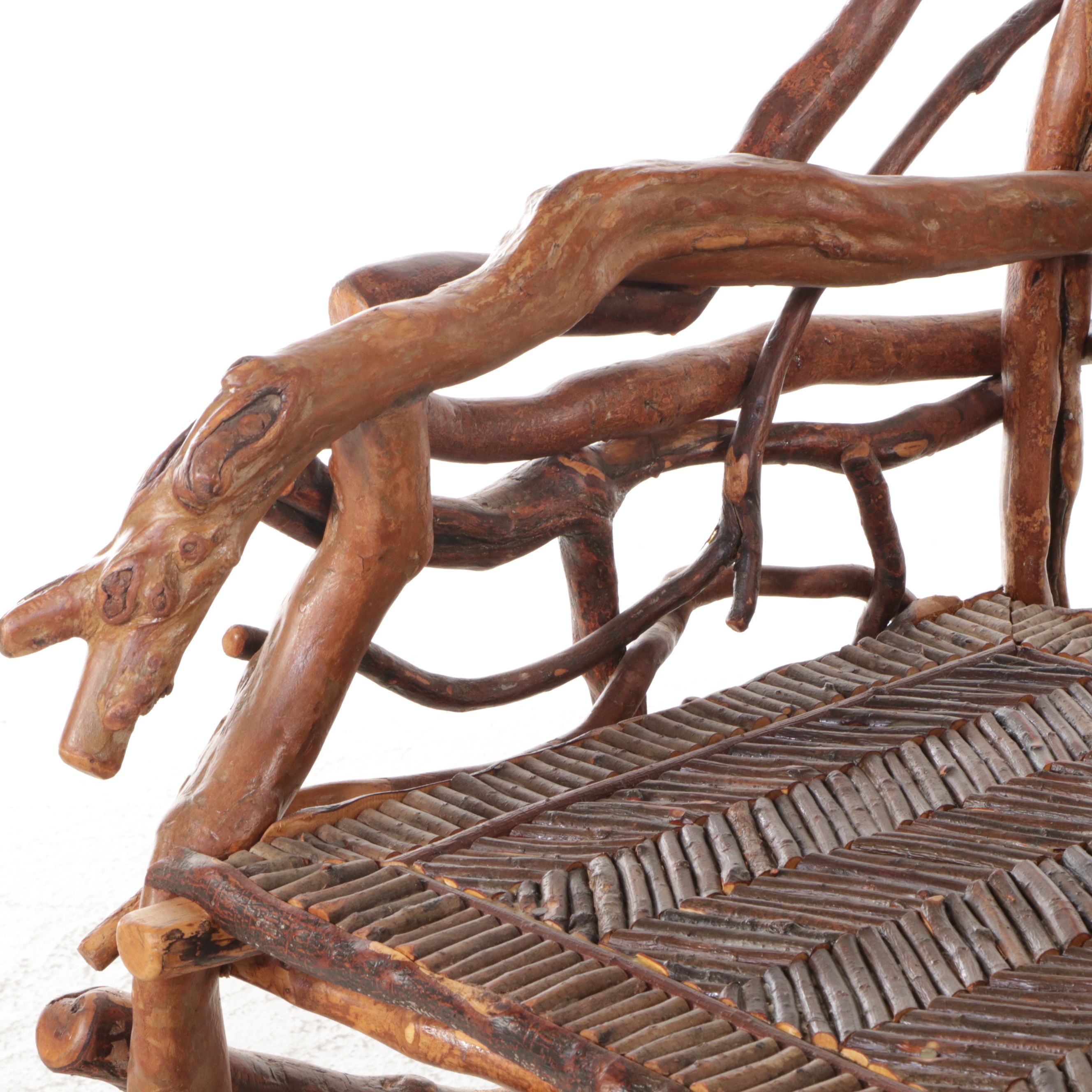 Robert Beaven Adirondack Style Handcrafted Root Wood Armchair