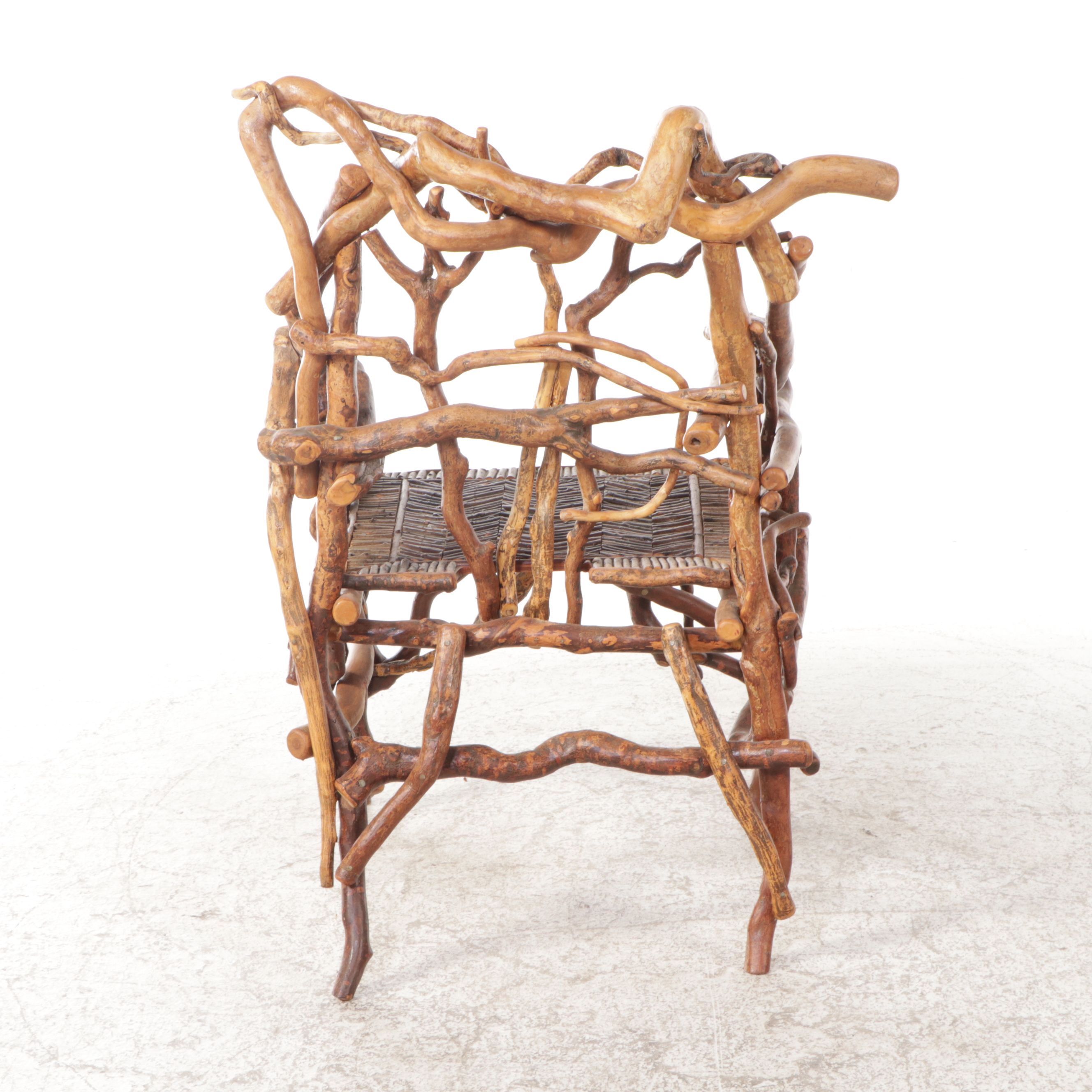 Robert Beaven Adirondack Style Handcrafted Root Wood Armchair