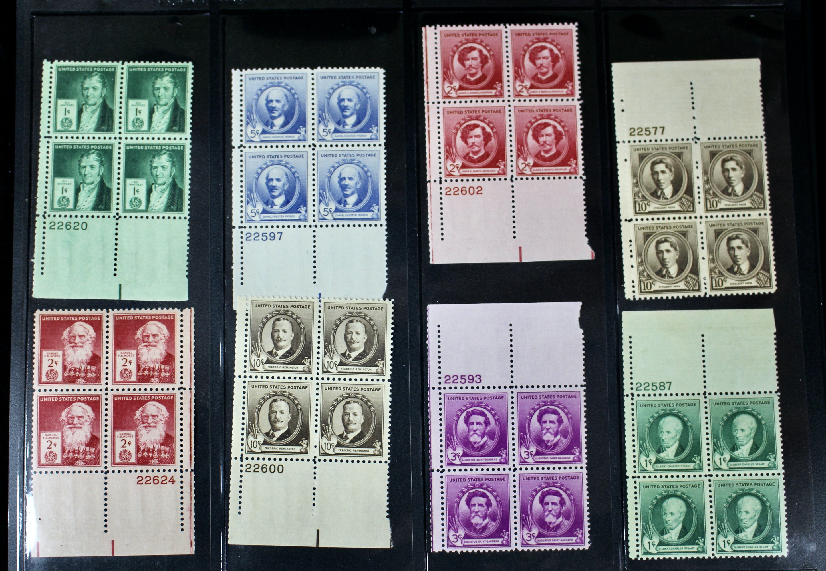 Three Series of MNH Stamp Plate Blocks, 1930s and 1940s