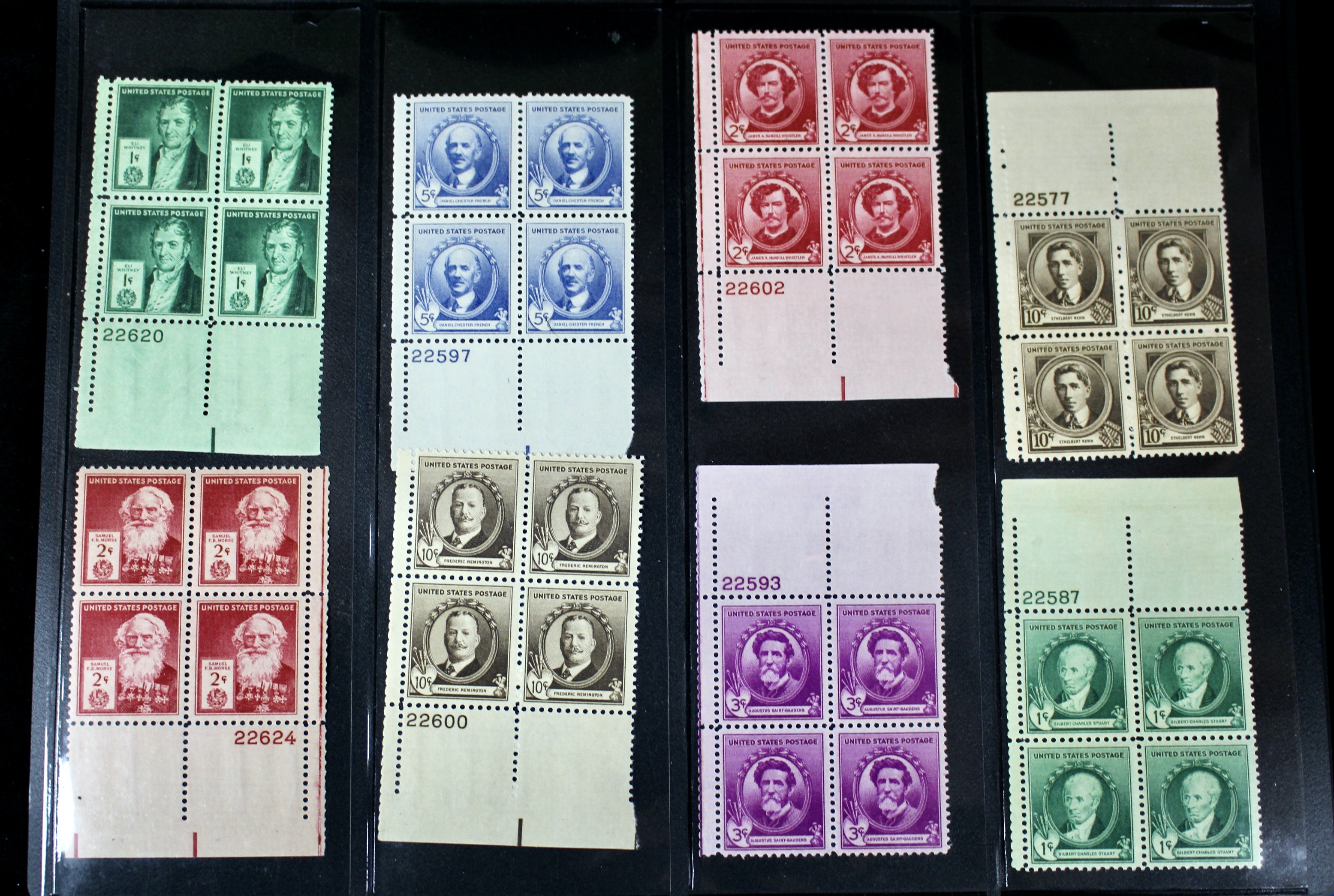 Three Series of MNH Stamp Plate Blocks, 1930s and 1940s