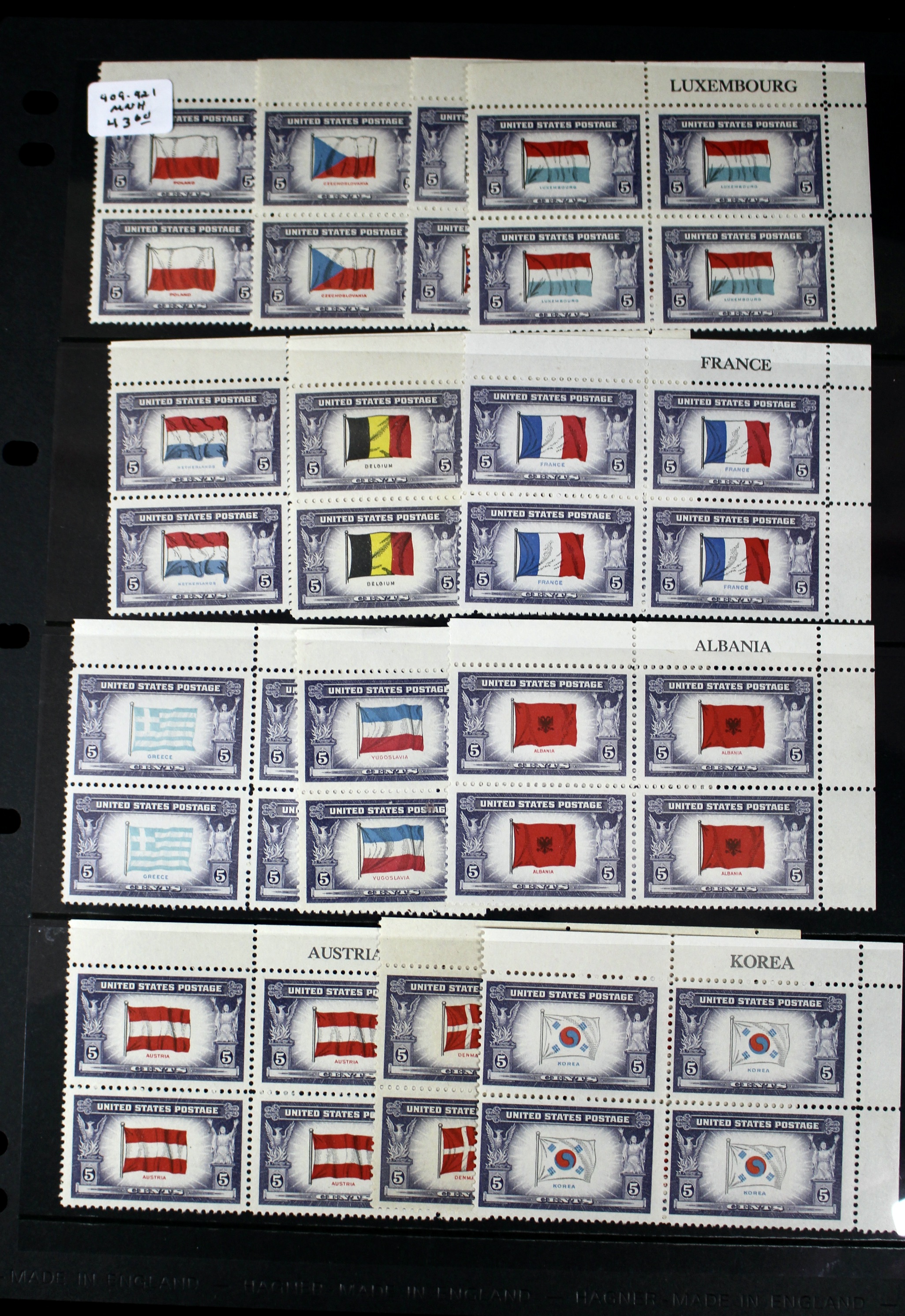 Three Series of MNH Stamp Plate Blocks, 1930s and 1940s