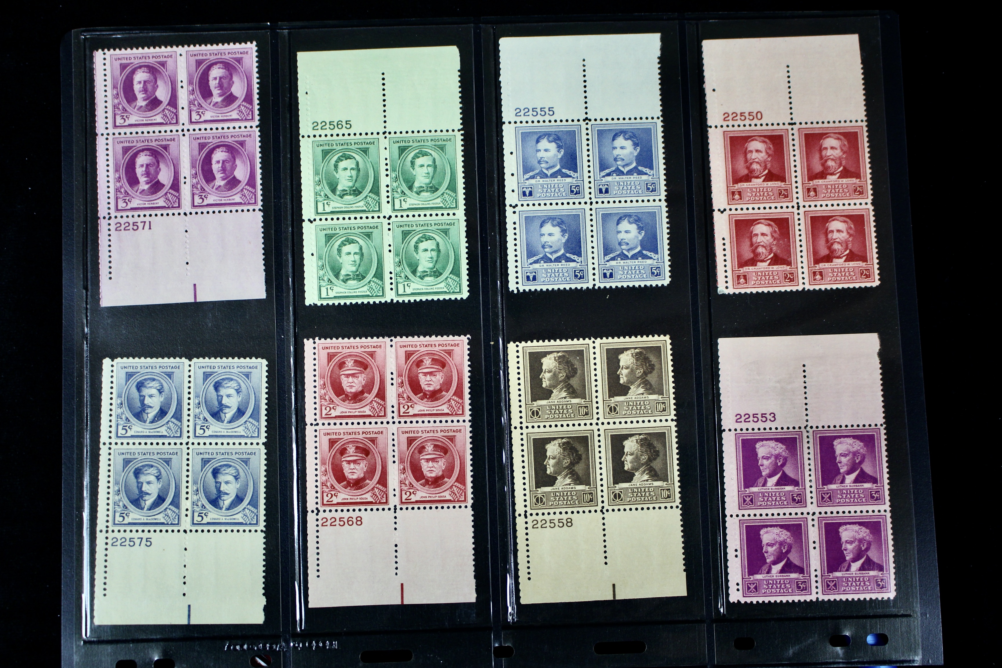 Three Series of MNH Stamp Plate Blocks, 1930s and 1940s