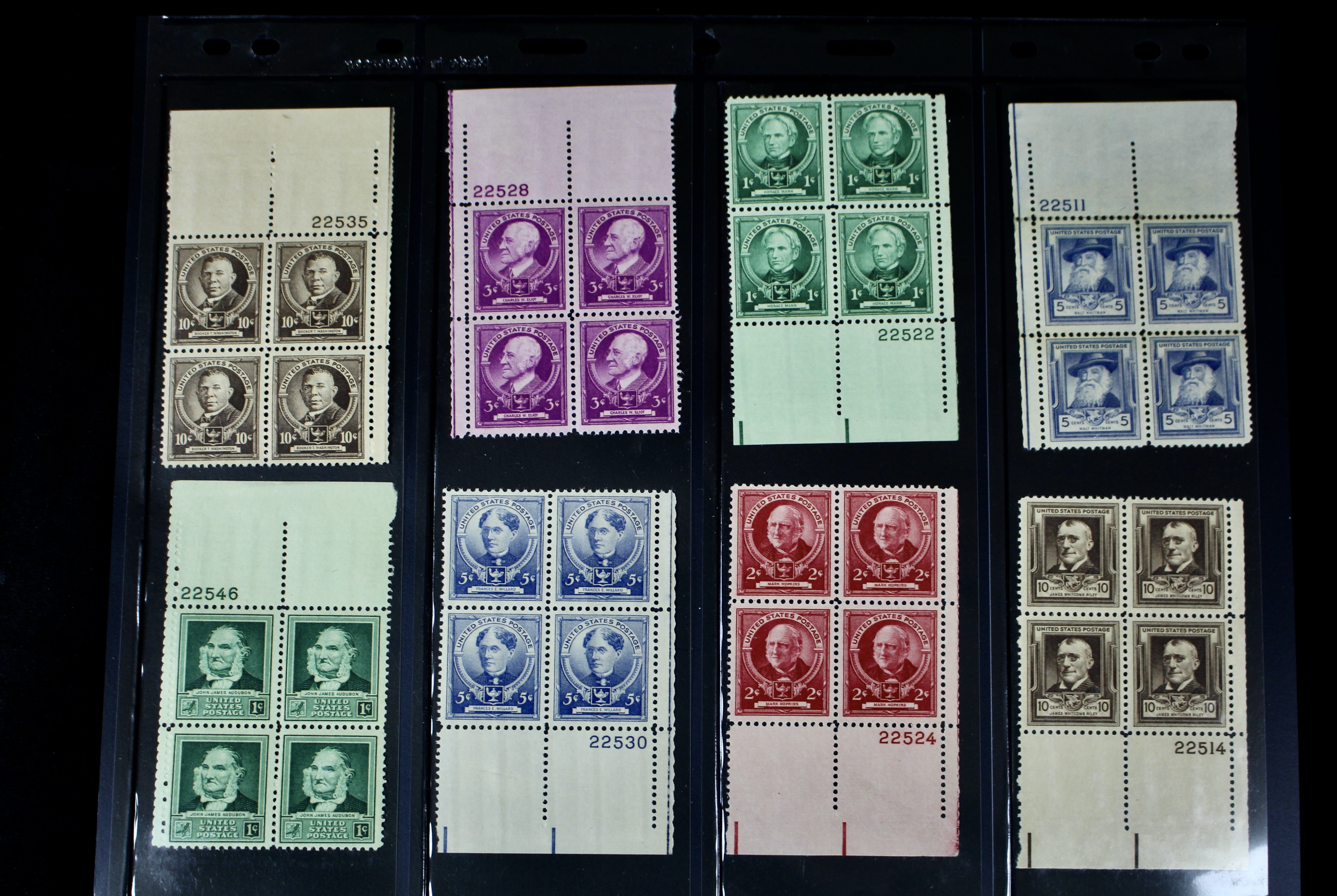 Three Series of MNH Stamp Plate Blocks, 1930s and 1940s