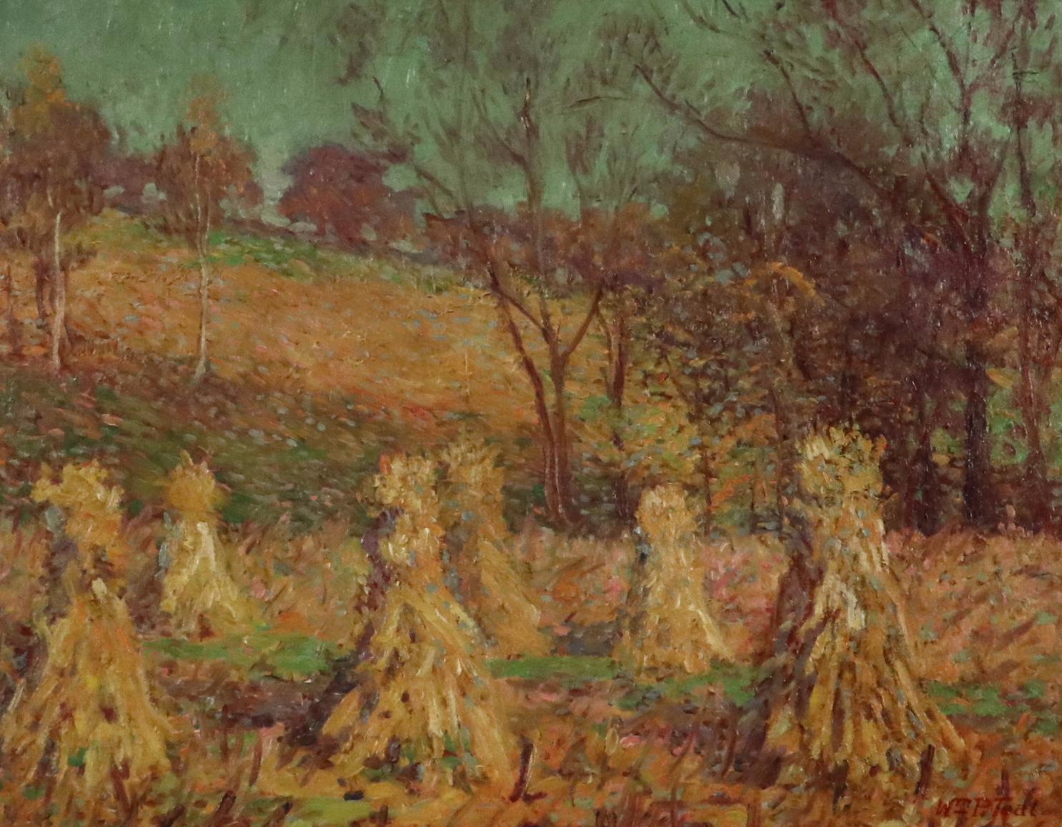 William P. Teal Impressionist Haystack Landscape Oil Painting, Early 20th C.