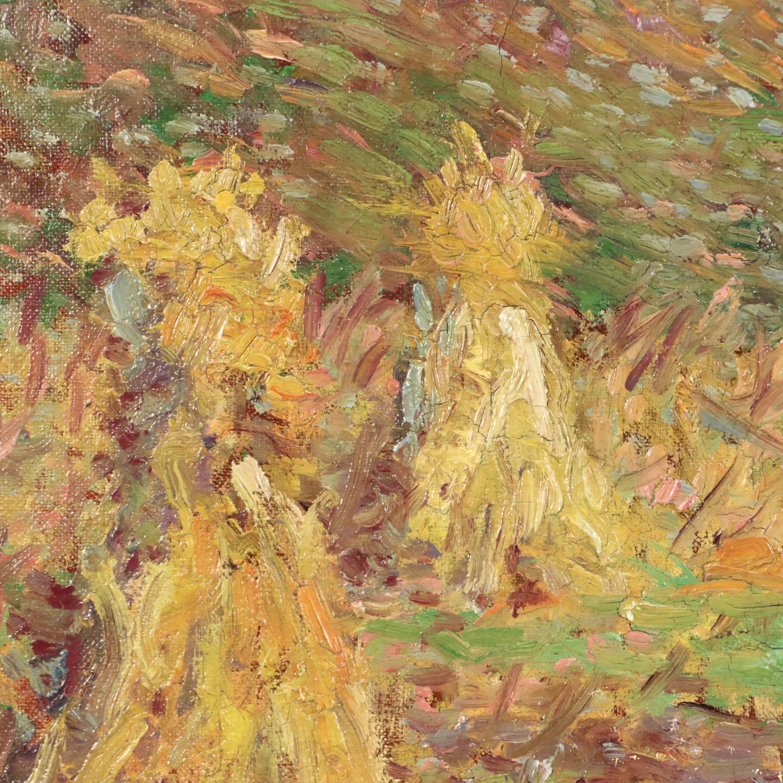 William P. Teal Impressionist Haystack Landscape Oil Painting, Early 20th C.