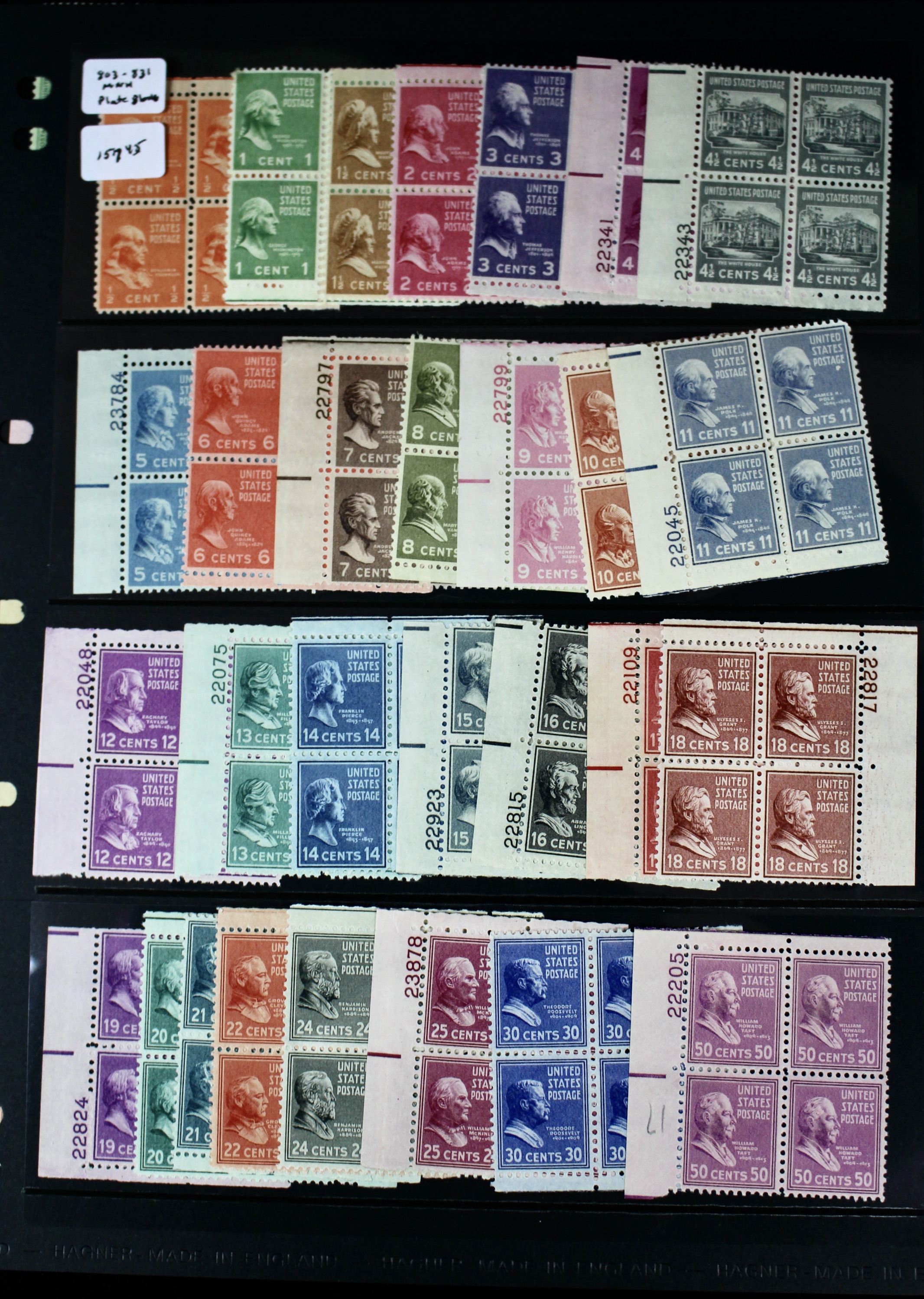 Three Series of MNH Stamp Plate Blocks, 1930s and 1940s