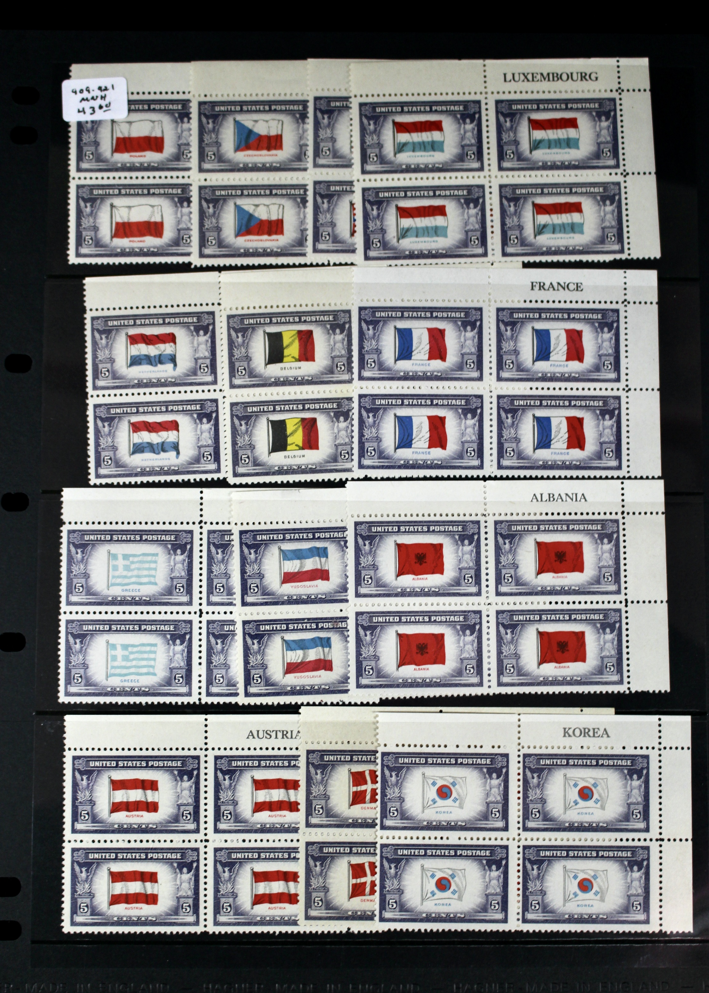 Three Series of MNH Stamp Plate Blocks, 1930s and 1940s