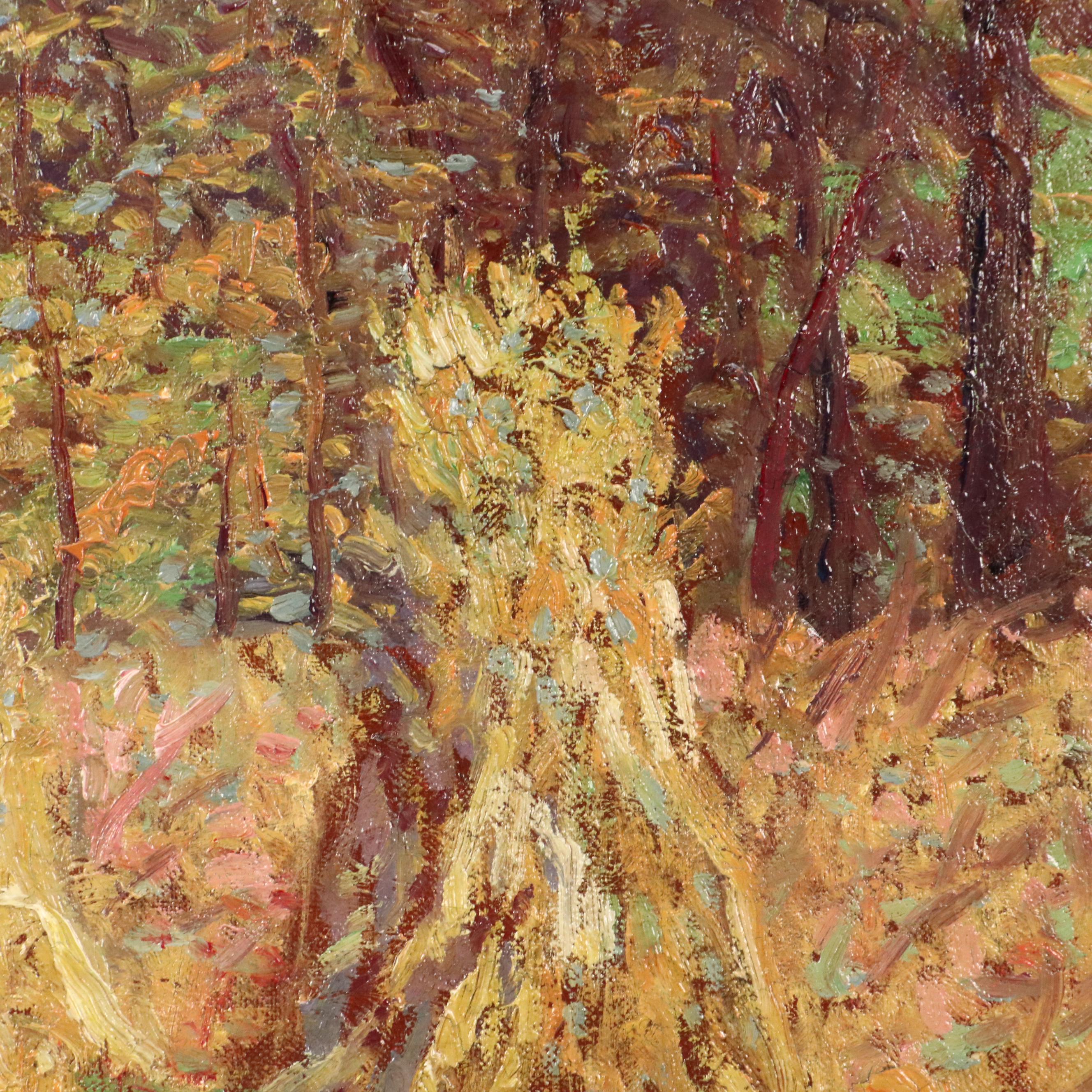 William P. Teal Impressionist Haystack Landscape Oil Painting, Early 20th C.