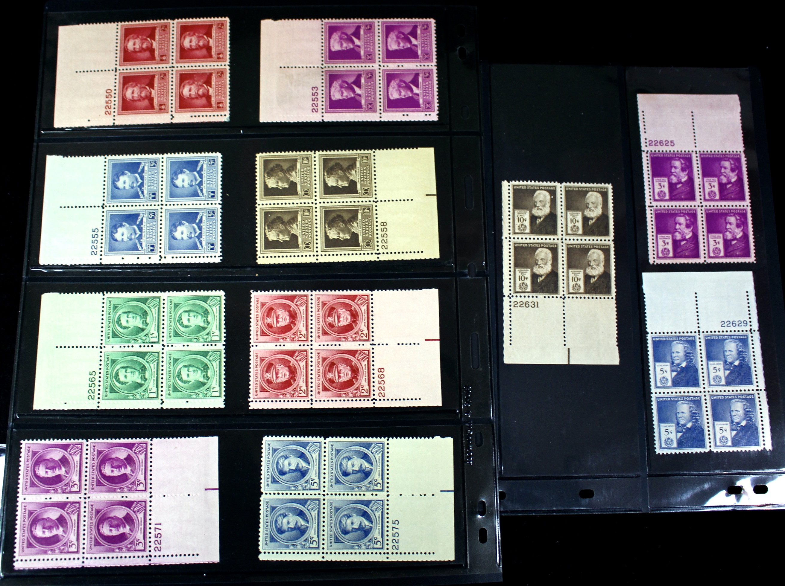 Three Series of MNH Stamp Plate Blocks, 1930s and 1940s