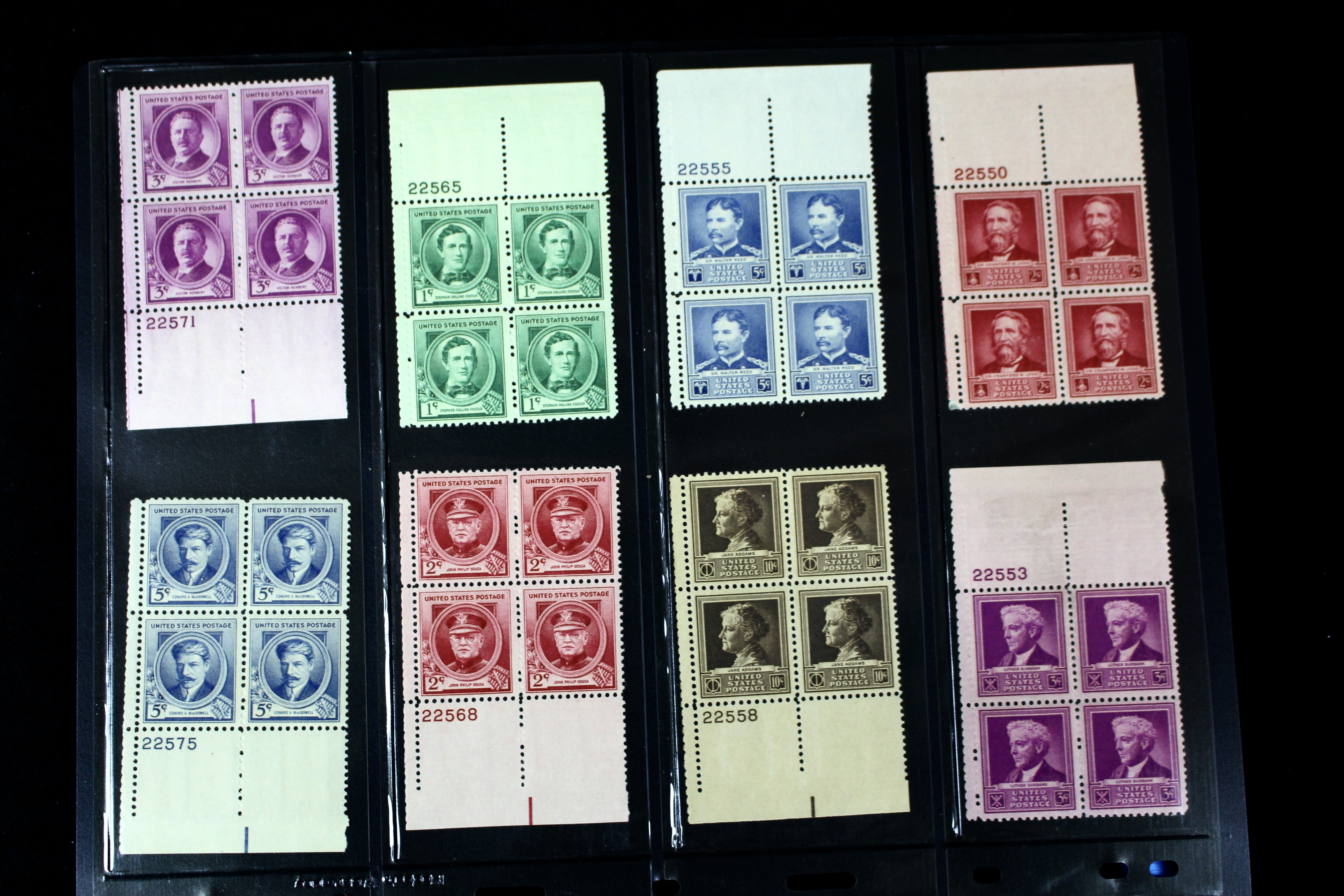 Three Series of MNH Stamp Plate Blocks, 1930s and 1940s