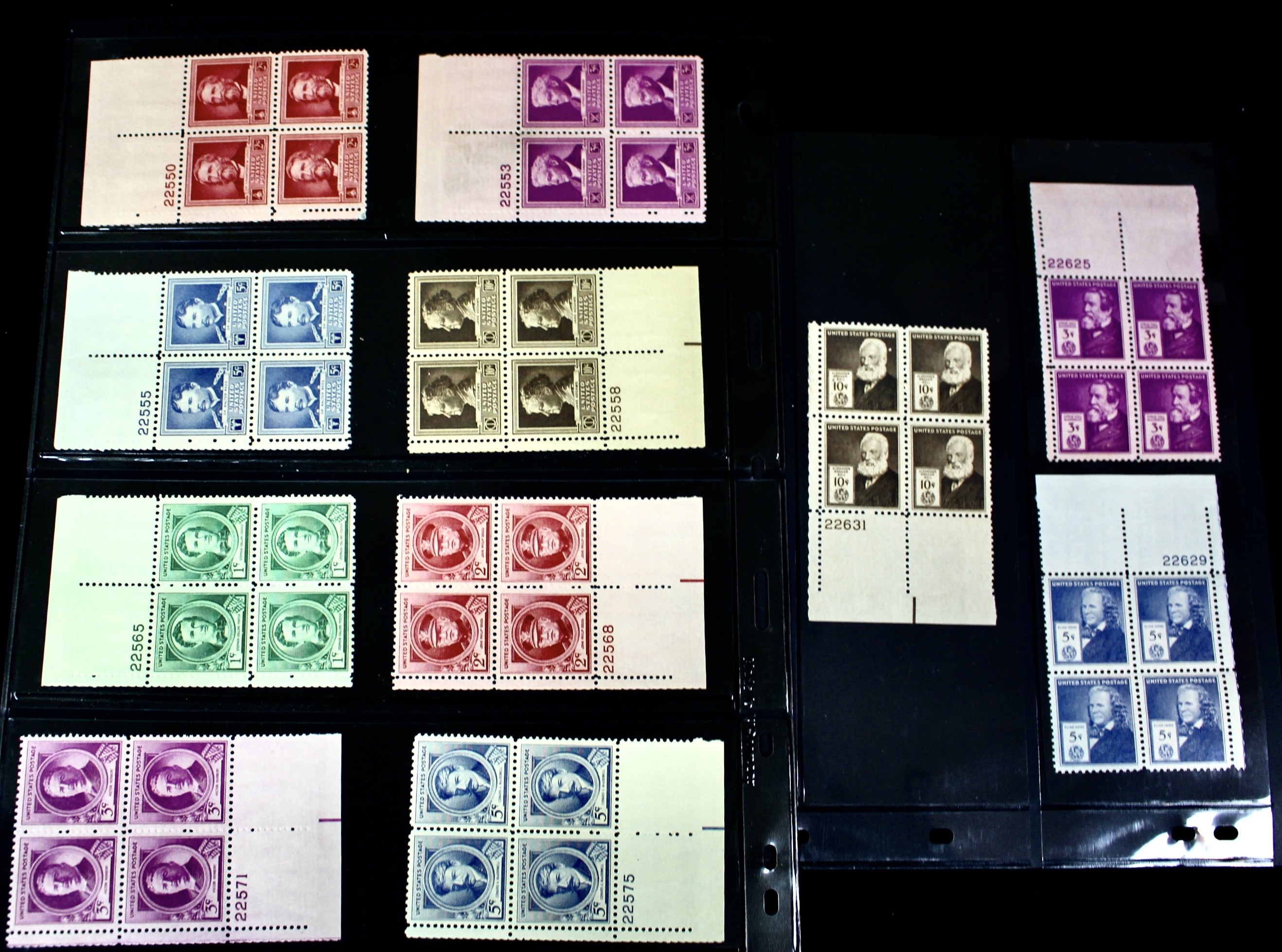 Three Series of MNH Stamp Plate Blocks, 1930s and 1940s