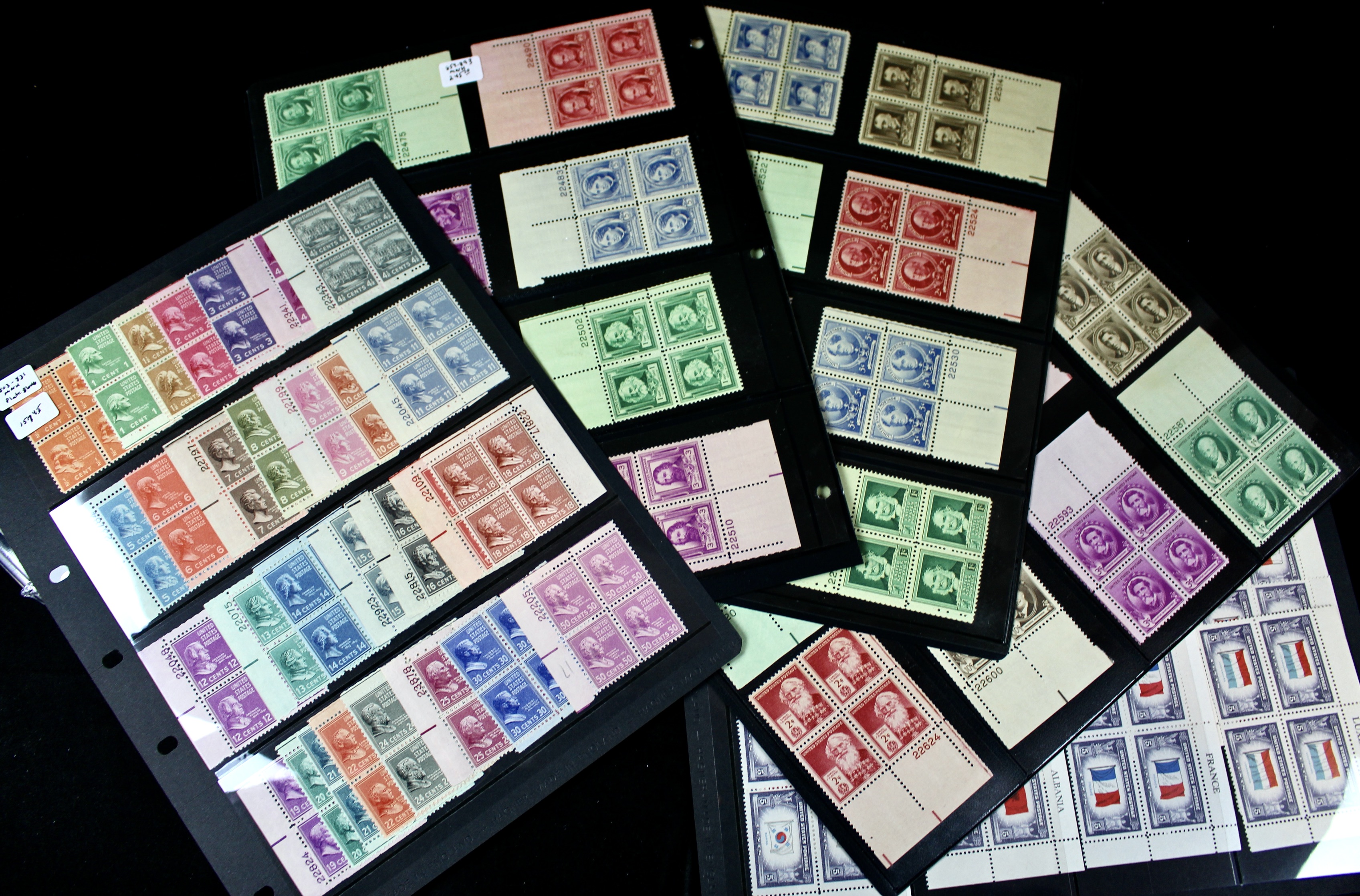 Three Series of MNH Stamp Plate Blocks, 1930s and 1940s