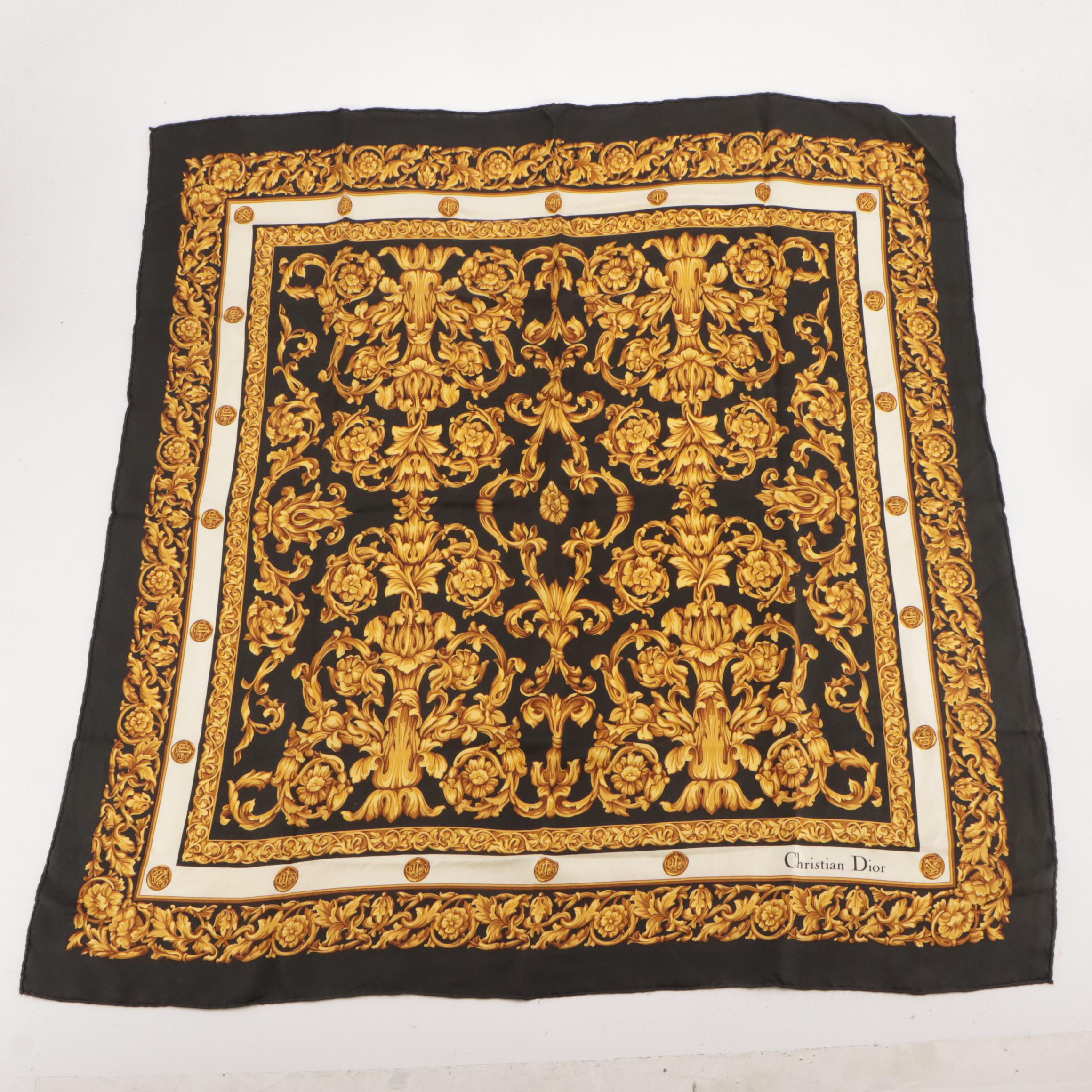 Christian Dior Baroque and Color Block Print Scarves in Silk Twill