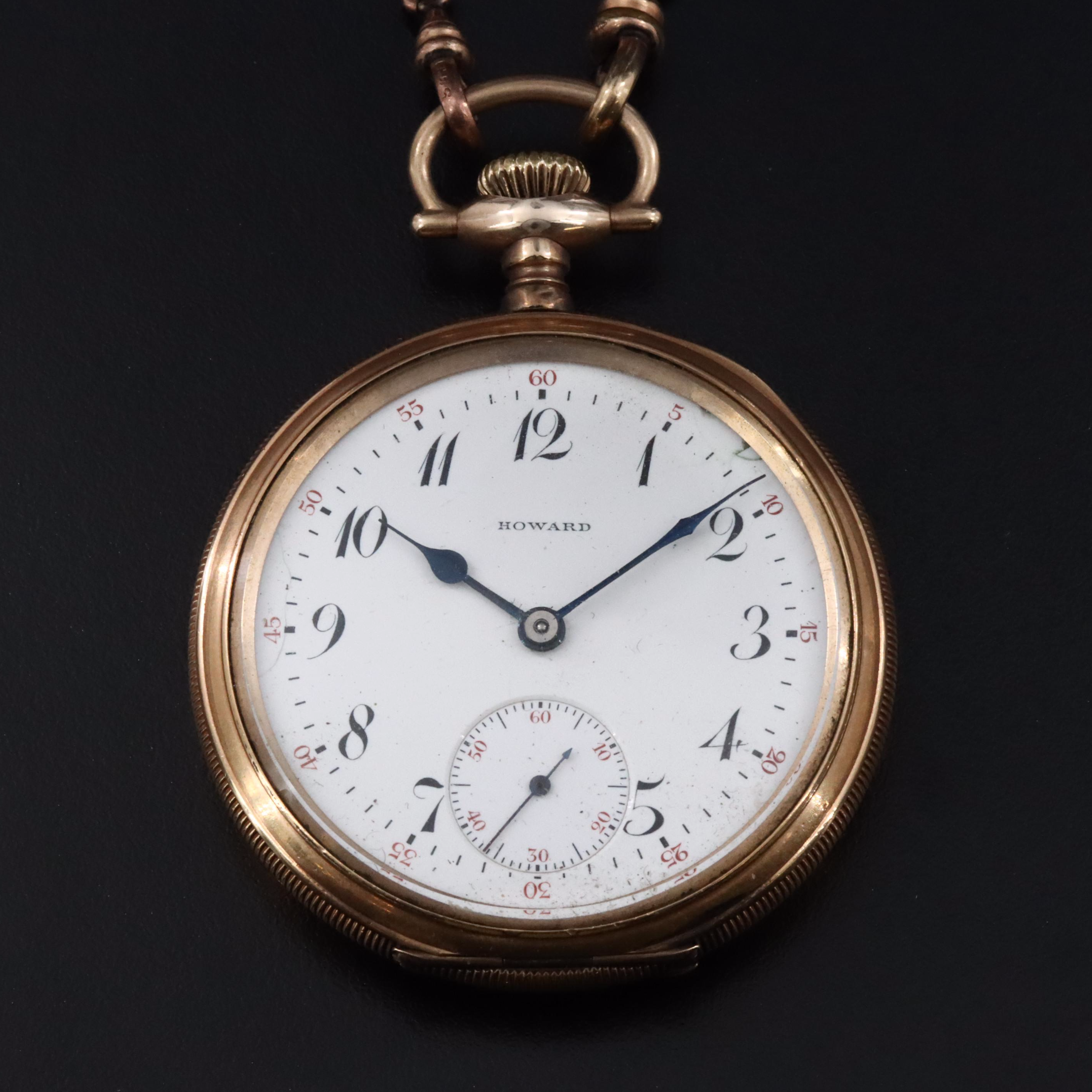 E. Howard Gold-Filled Pocket Watch with Pocket Knife and  Glass Display Dome