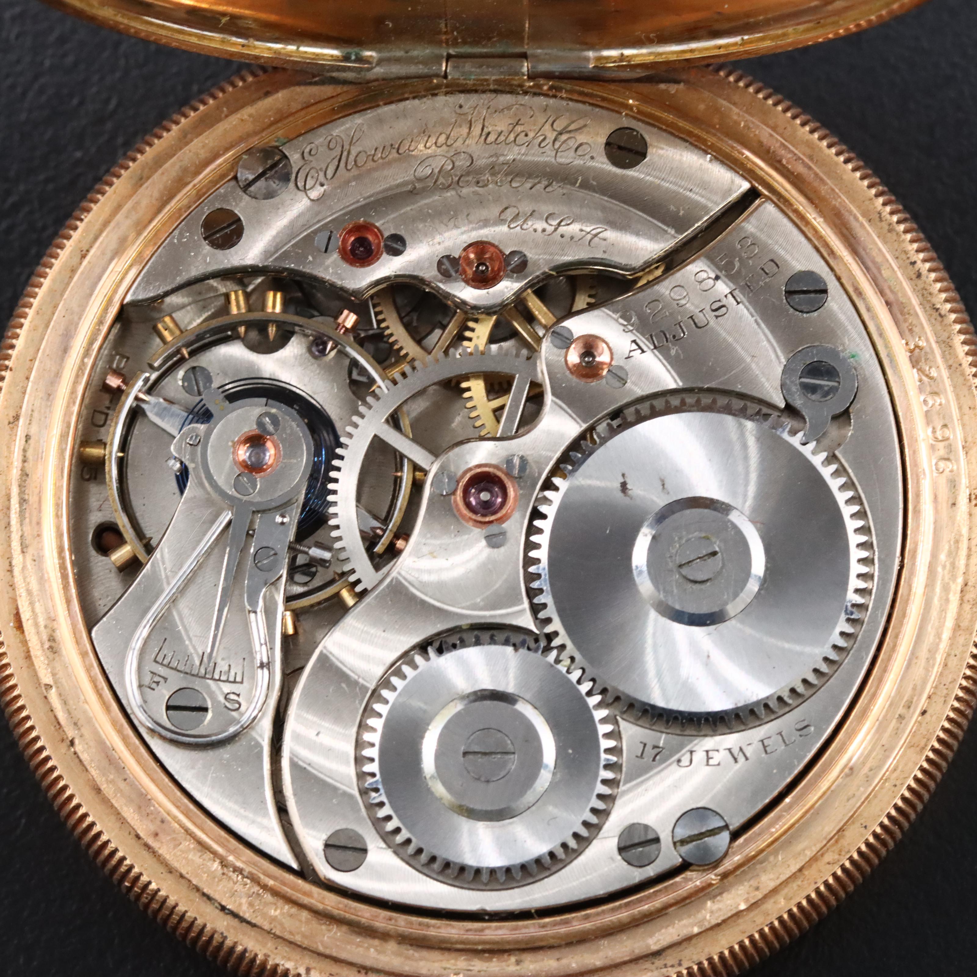 E. Howard Gold-Filled Pocket Watch with Pocket Knife and  Glass Display Dome