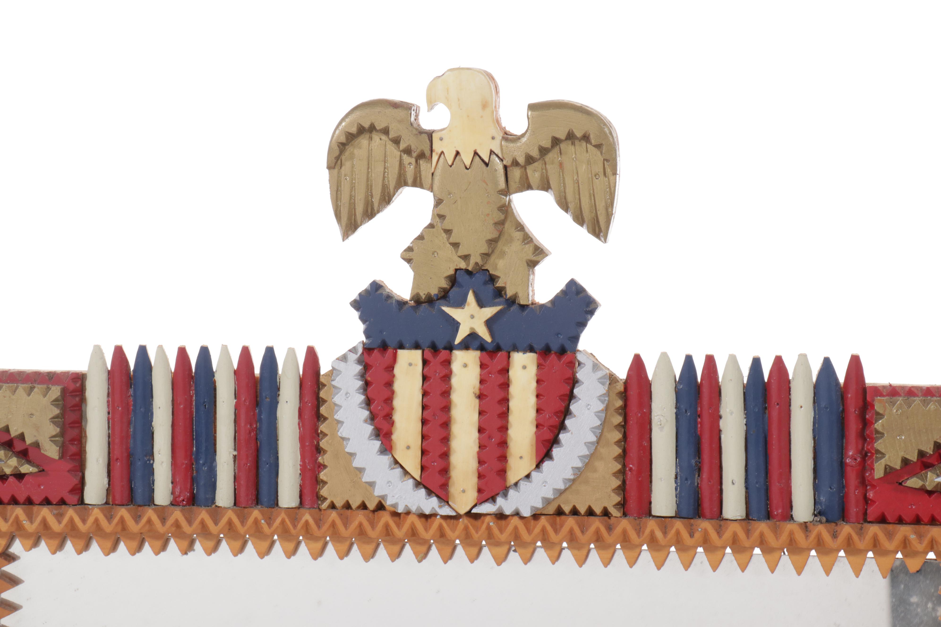 Robert Beaven Americana Red, White and Blue Painted Tramp Art Wall Mirror, 1998