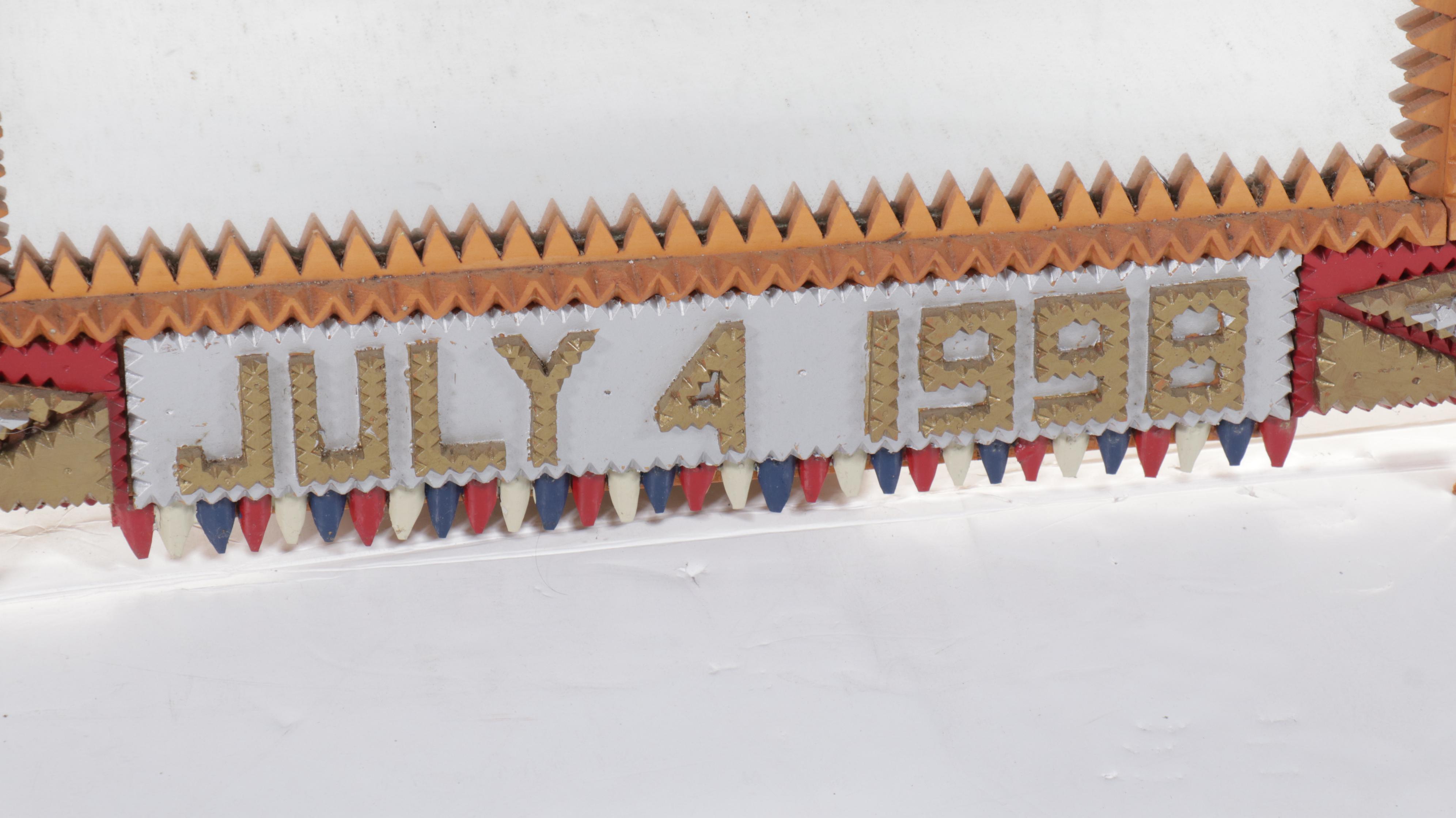 Robert Beaven Americana Red, White and Blue Painted Tramp Art Wall Mirror, 1998