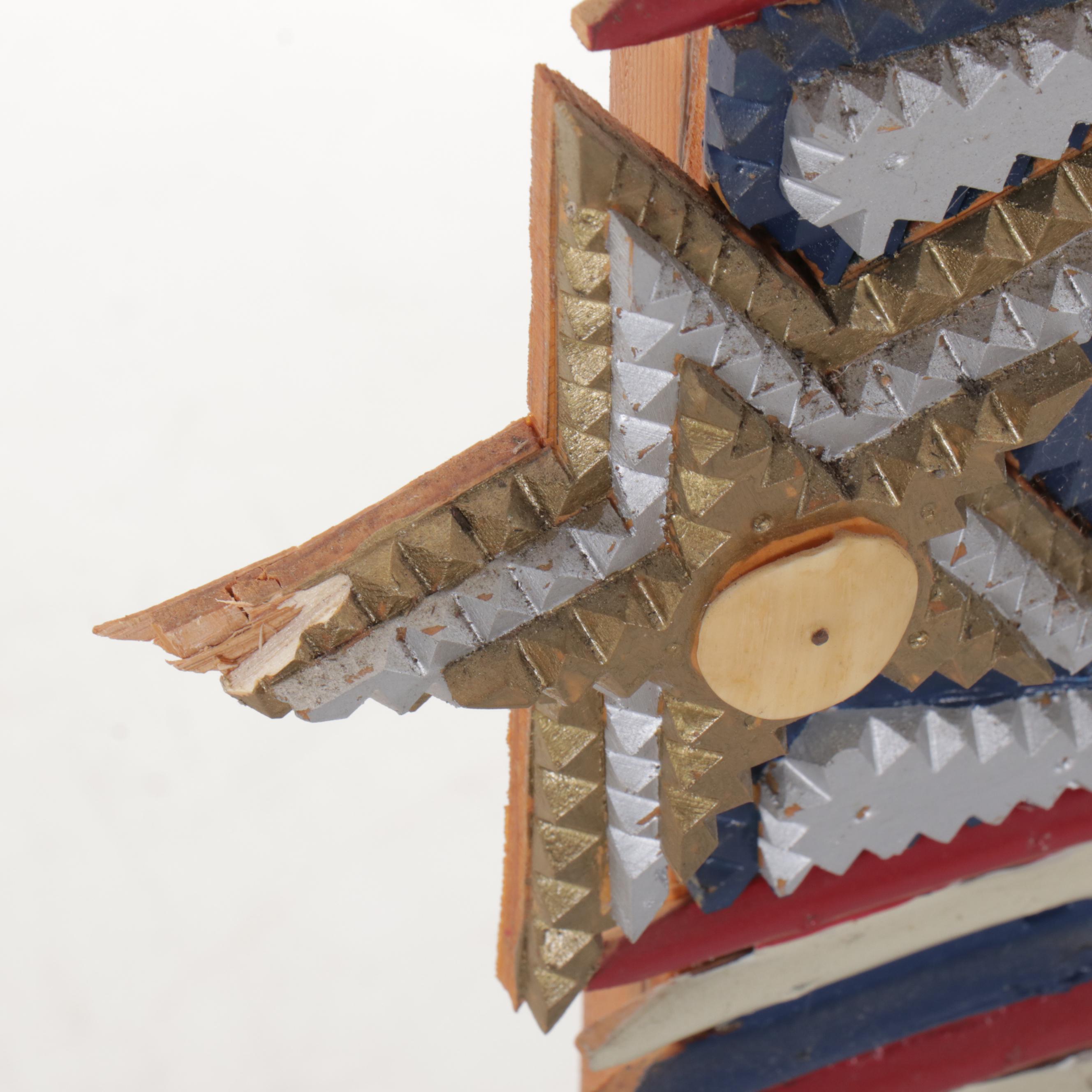 Robert Beaven Americana Red, White and Blue Painted Tramp Art Wall Mirror, 1998