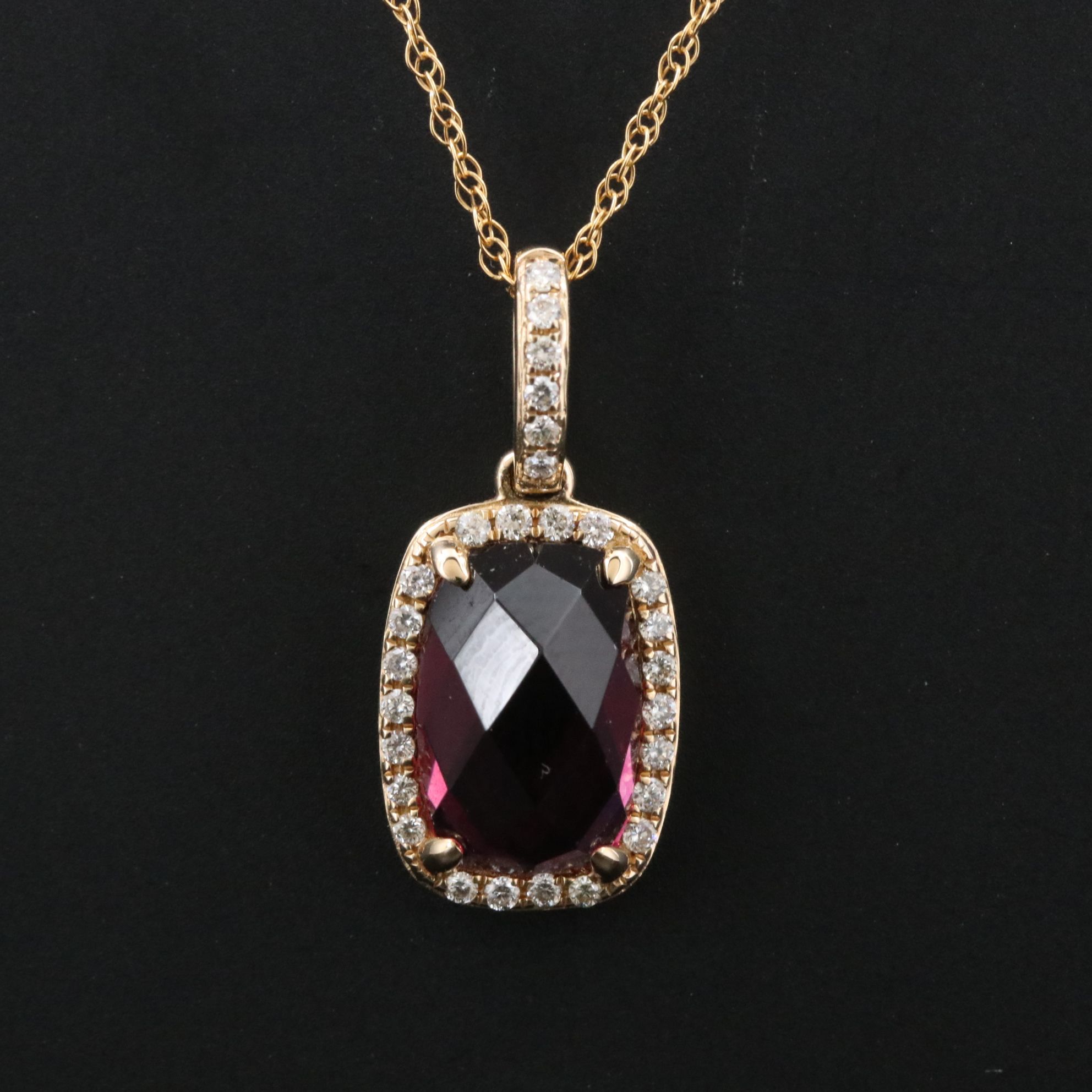 14K Rhodolite Garnet and Diamond Pendant Necklace