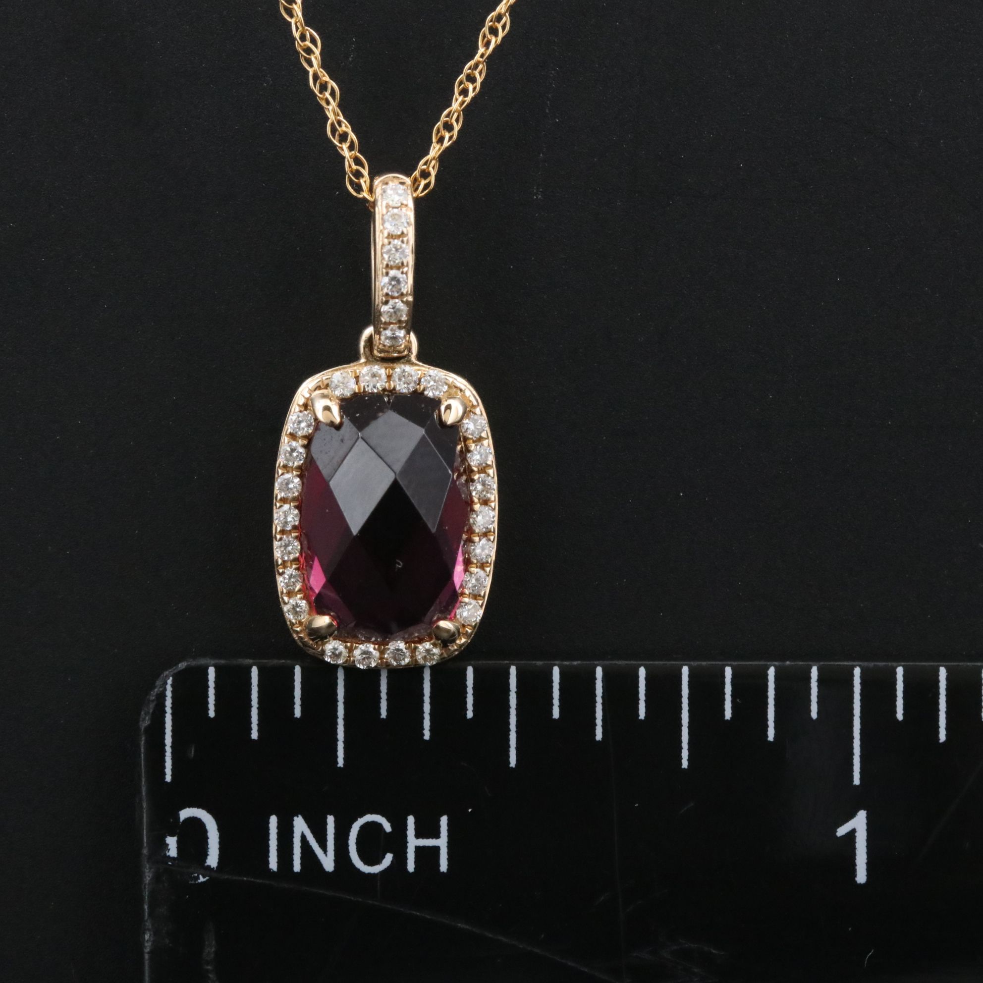14K Rhodolite Garnet and Diamond Pendant Necklace