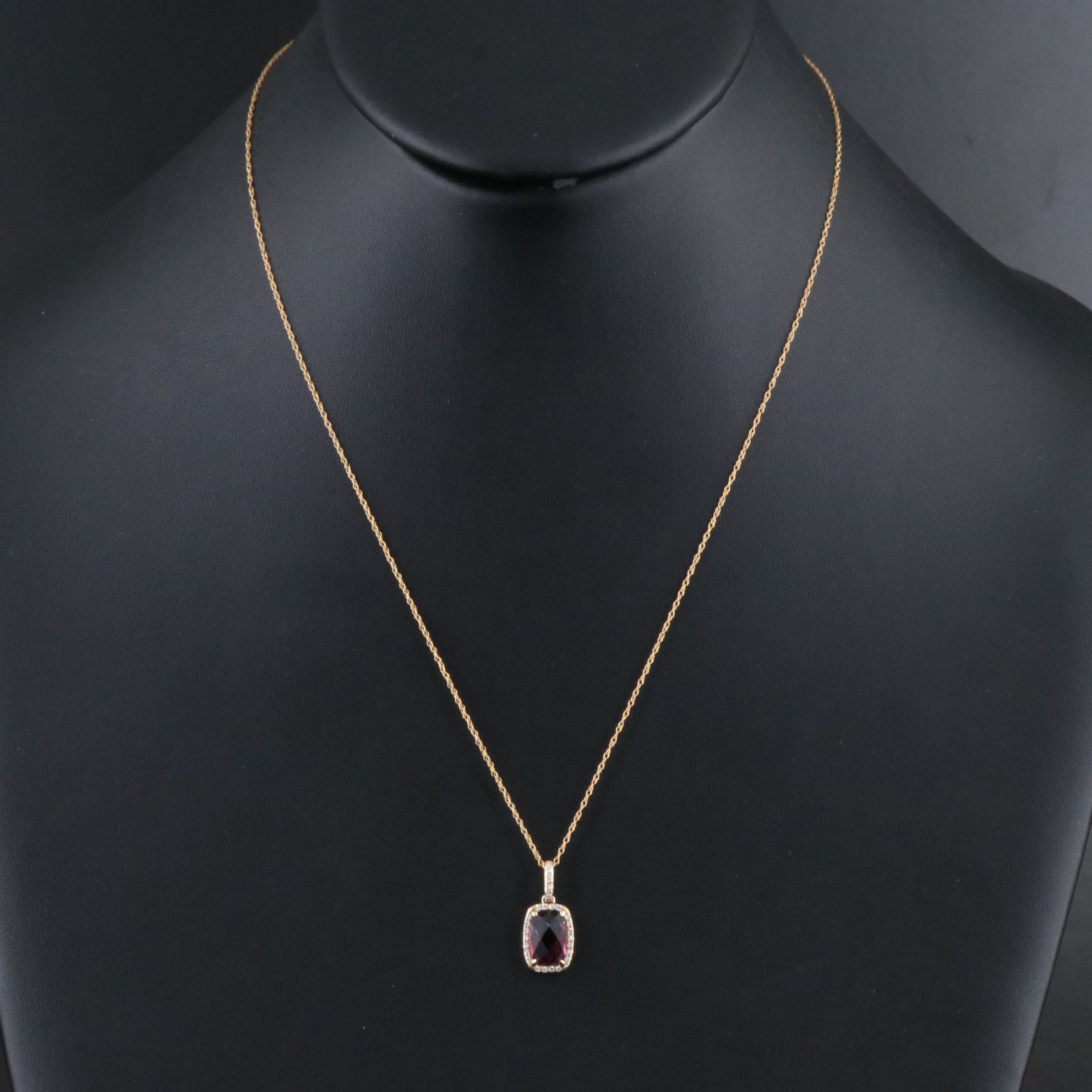14K Rhodolite Garnet and Diamond Pendant Necklace