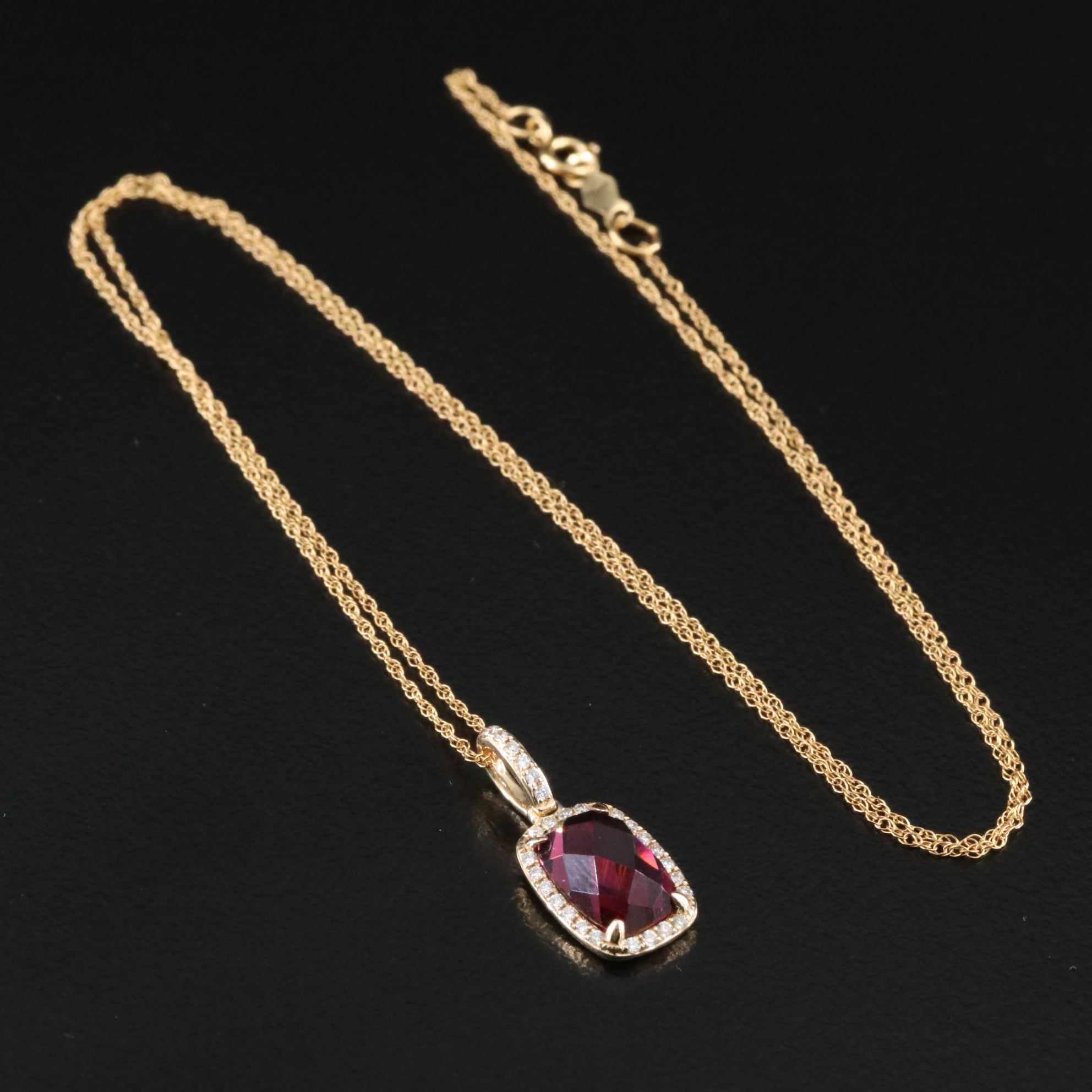 14K Rhodolite Garnet and Diamond Pendant Necklace