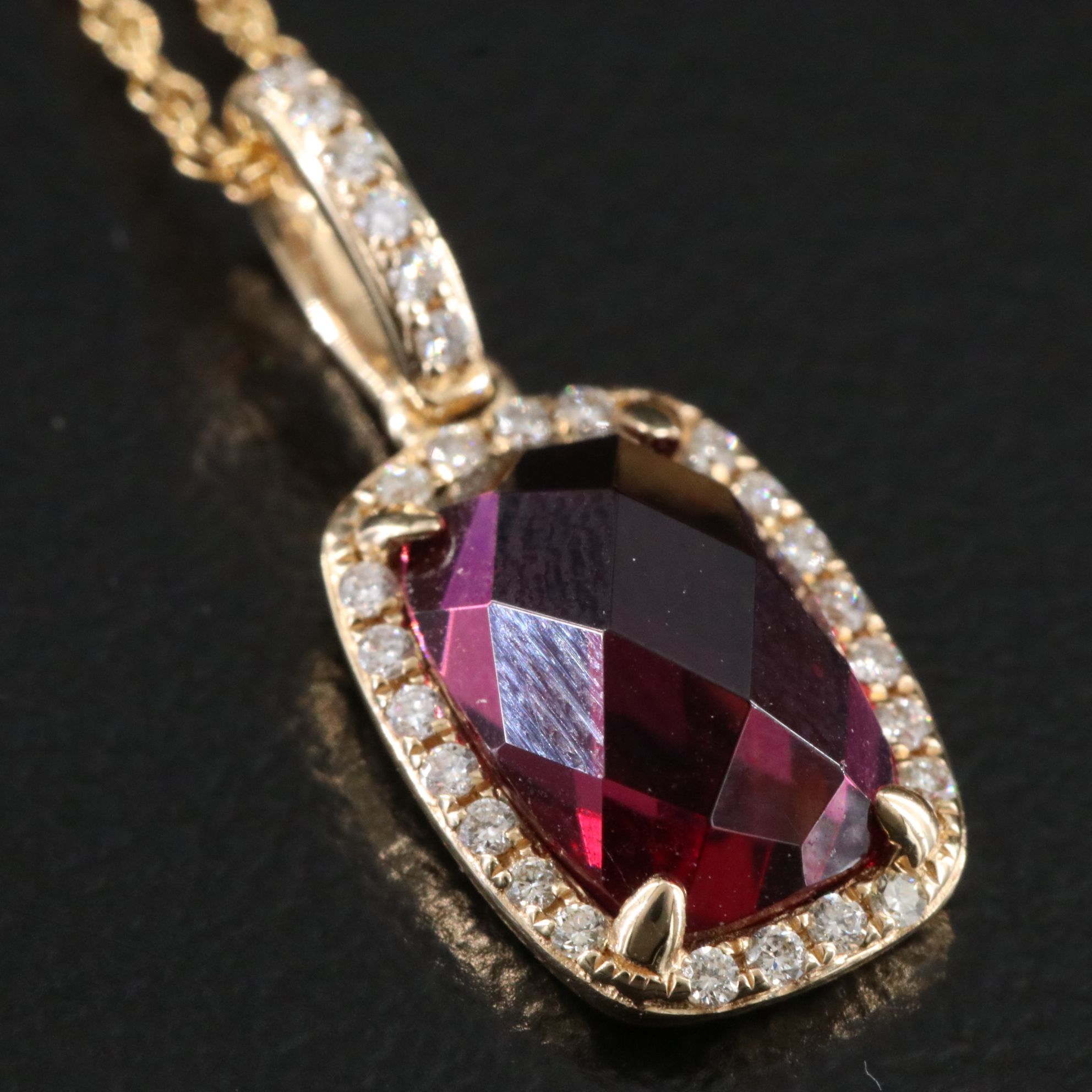 14K Rhodolite Garnet and Diamond Pendant Necklace