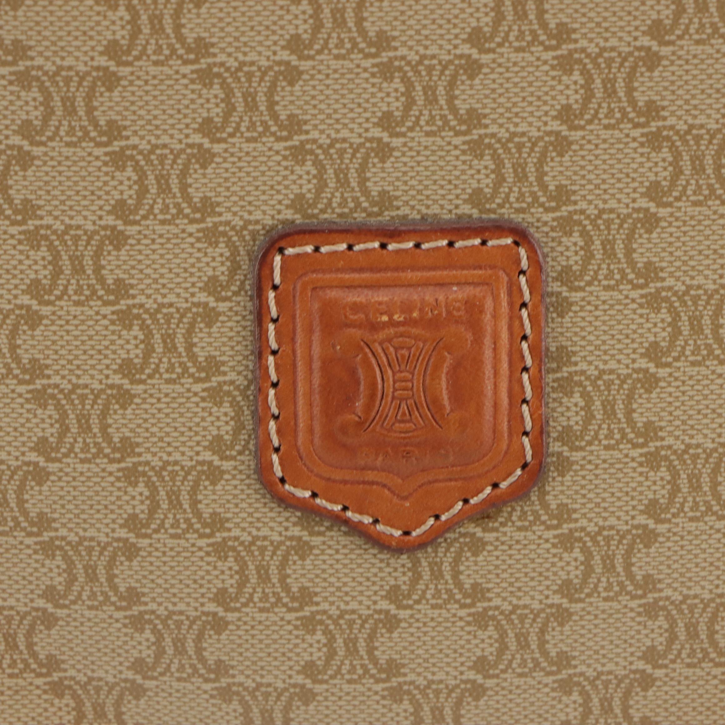 Celine Dome Handbag in Beige Triomphe Macadam Canvas and Brown Leather Trim