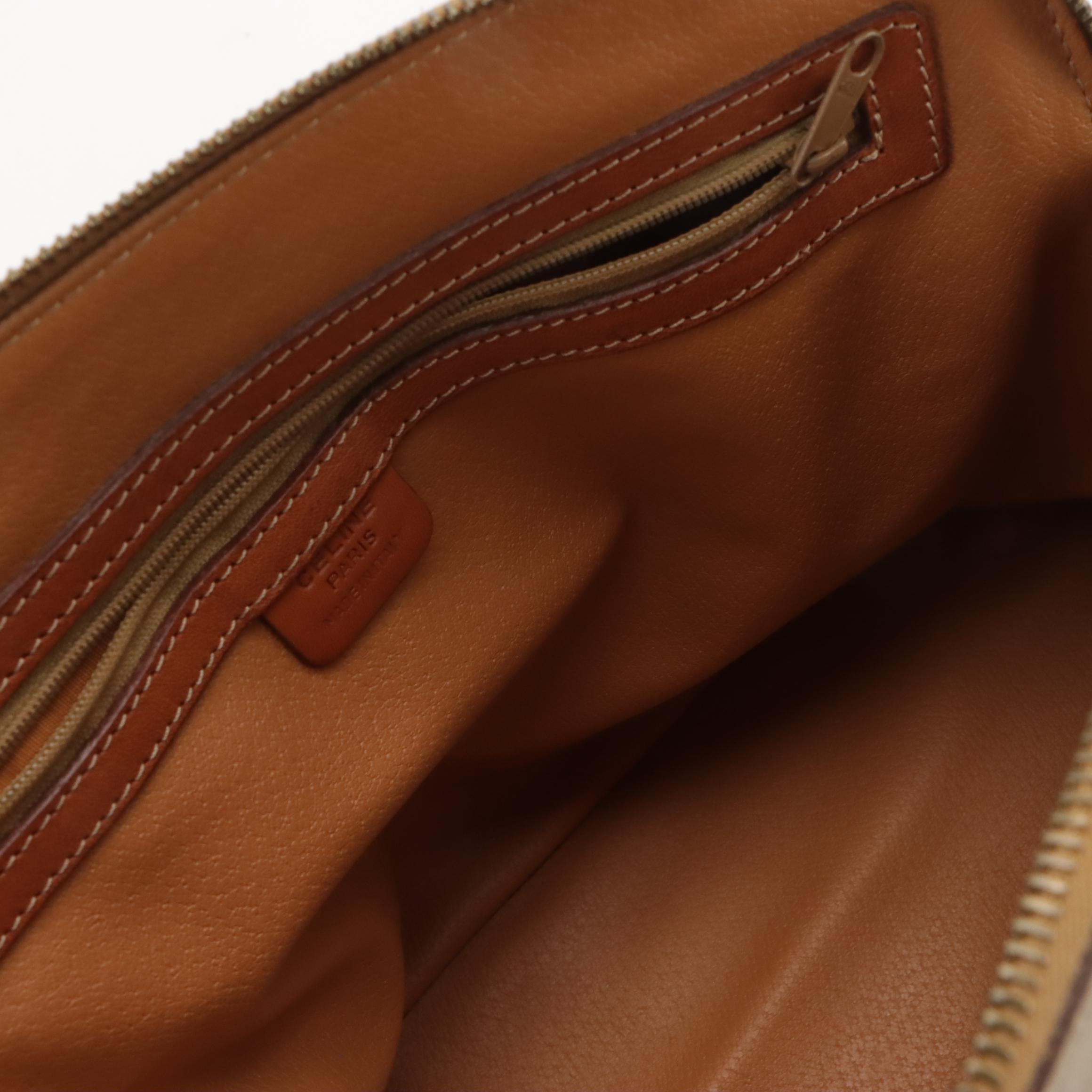 Celine Dome Handbag in Beige Triomphe Macadam Canvas and Brown Leather Trim