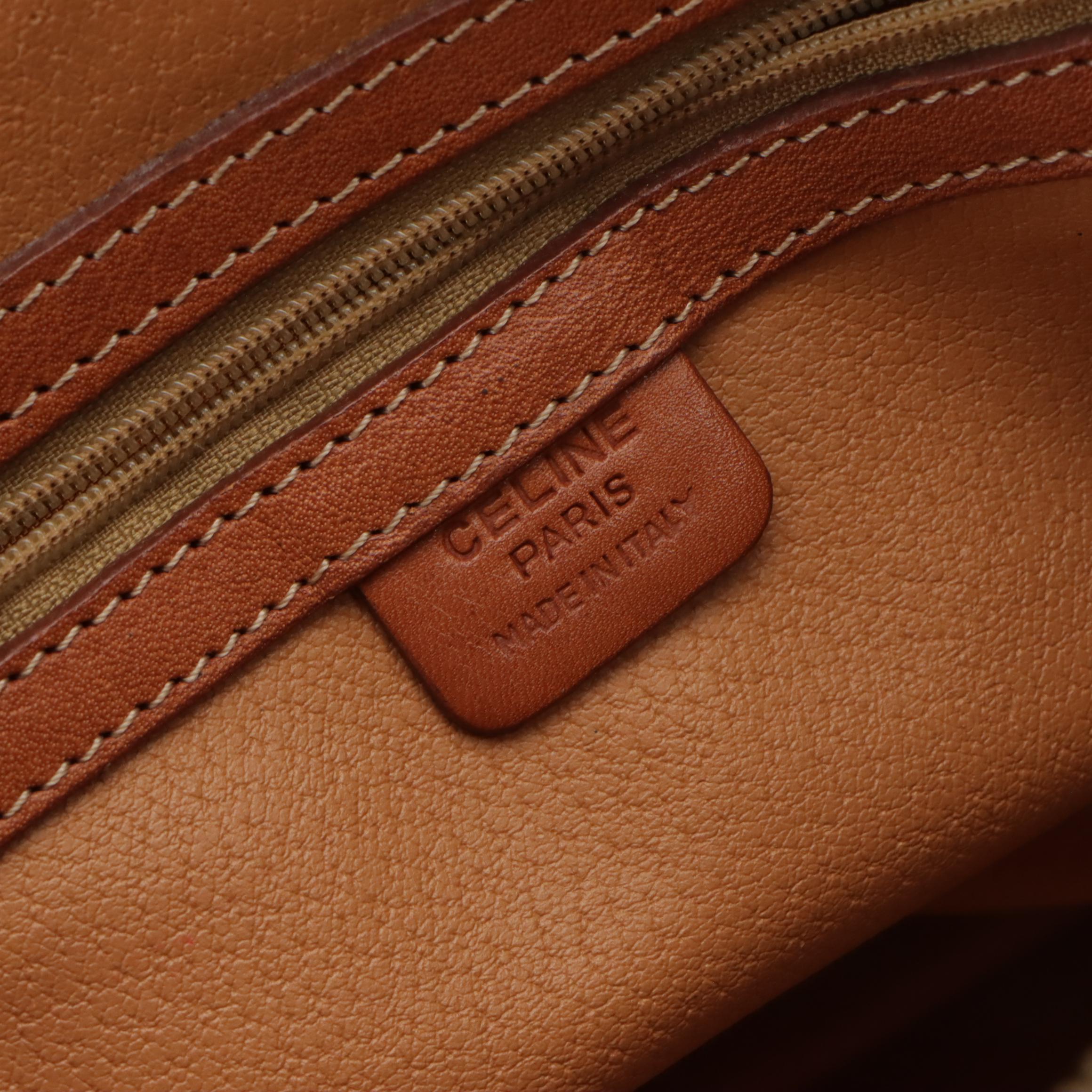 Celine Dome Handbag in Beige Triomphe Macadam Canvas and Brown Leather Trim