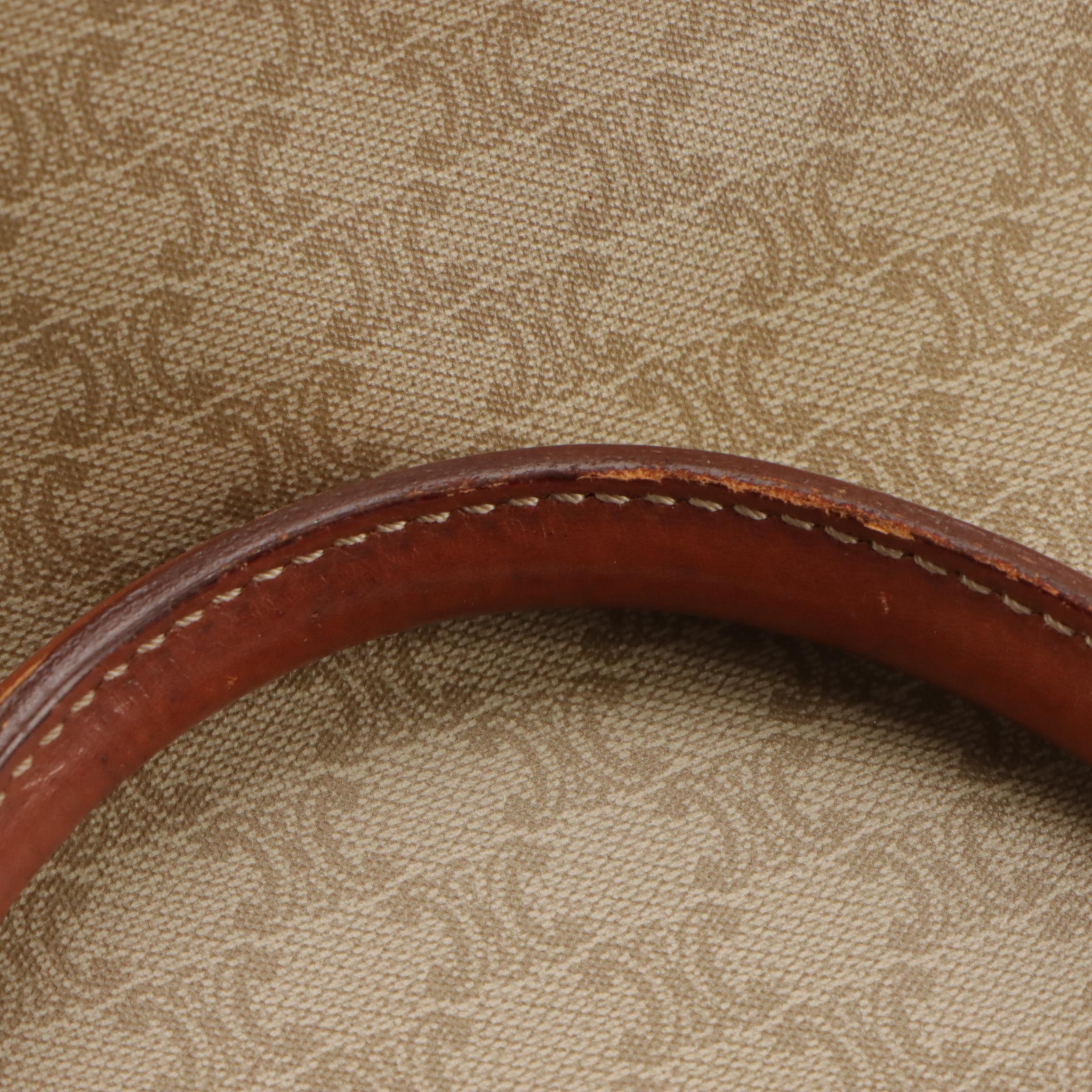 Celine Dome Handbag in Beige Triomphe Macadam Canvas and Brown Leather Trim