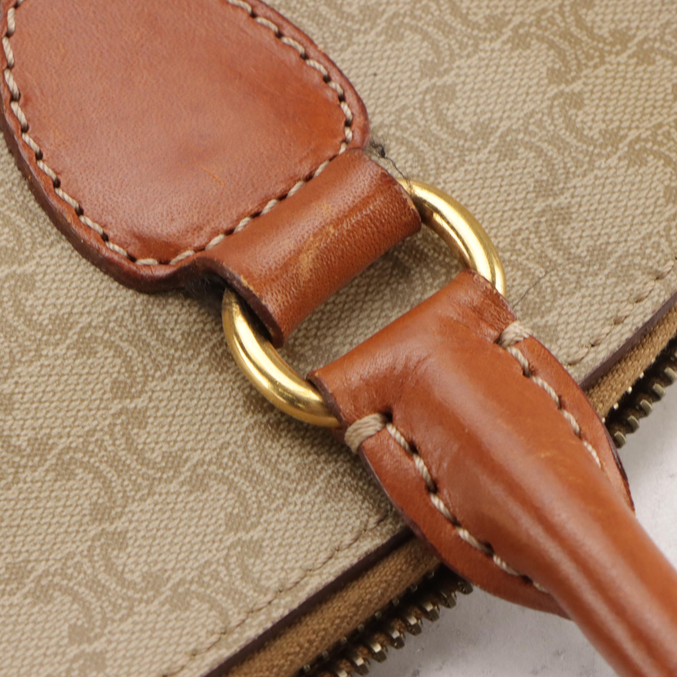 Celine Dome Handbag in Beige Triomphe Macadam Canvas and Brown Leather Trim