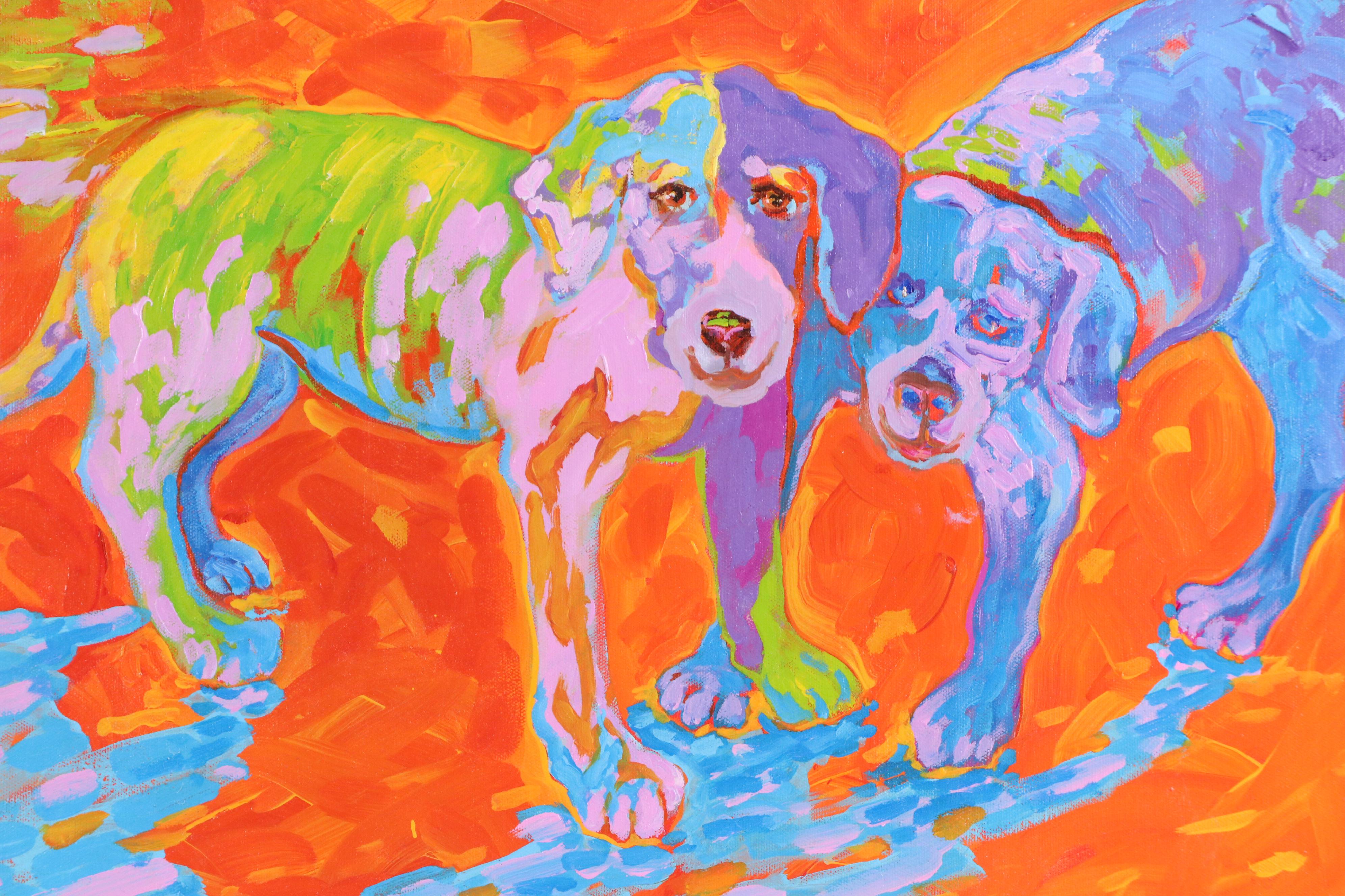 Martha Newfield Acrylic Painting of Dogs, 21st Century