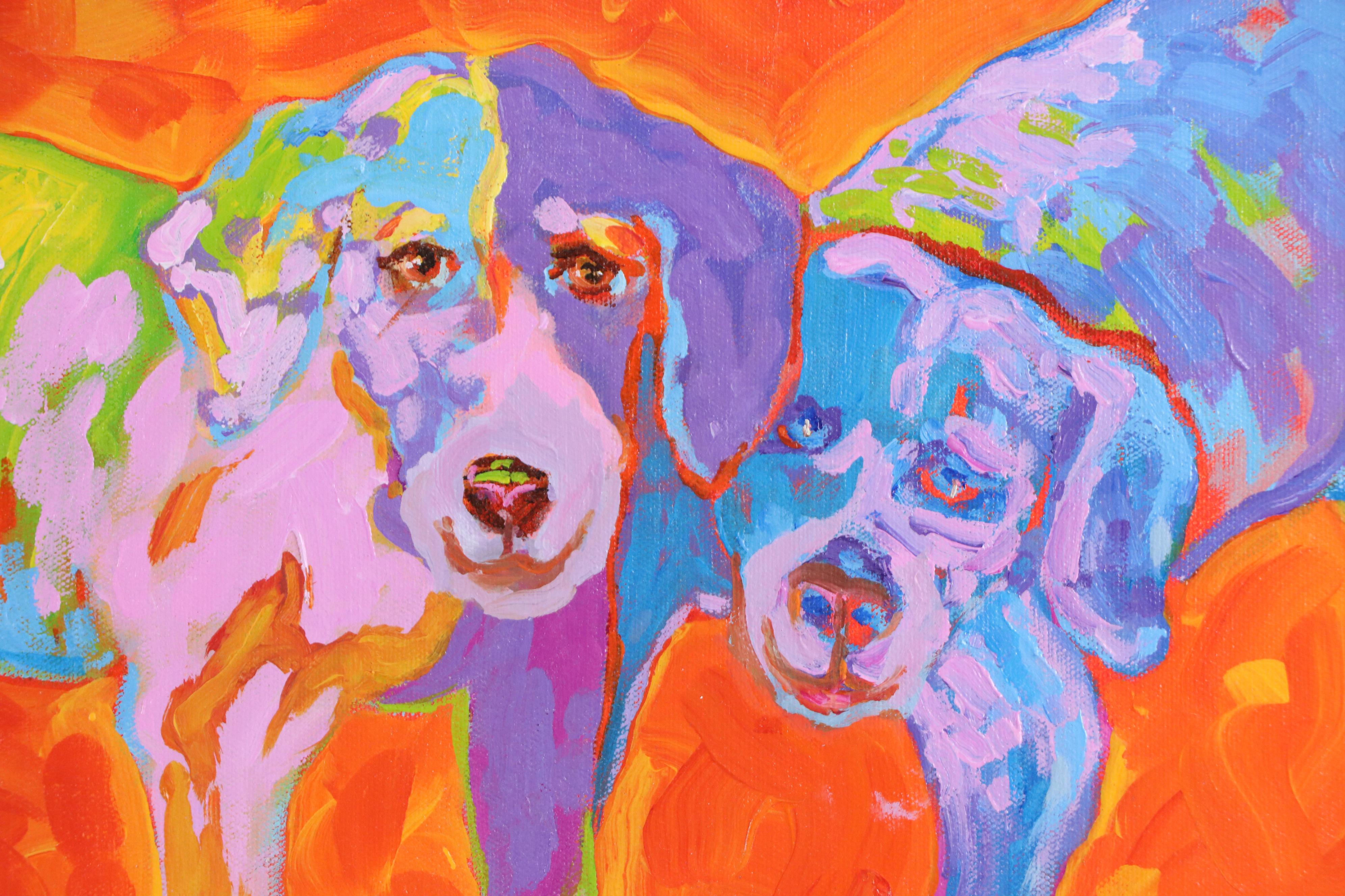 Martha Newfield Acrylic Painting of Dogs, 21st Century