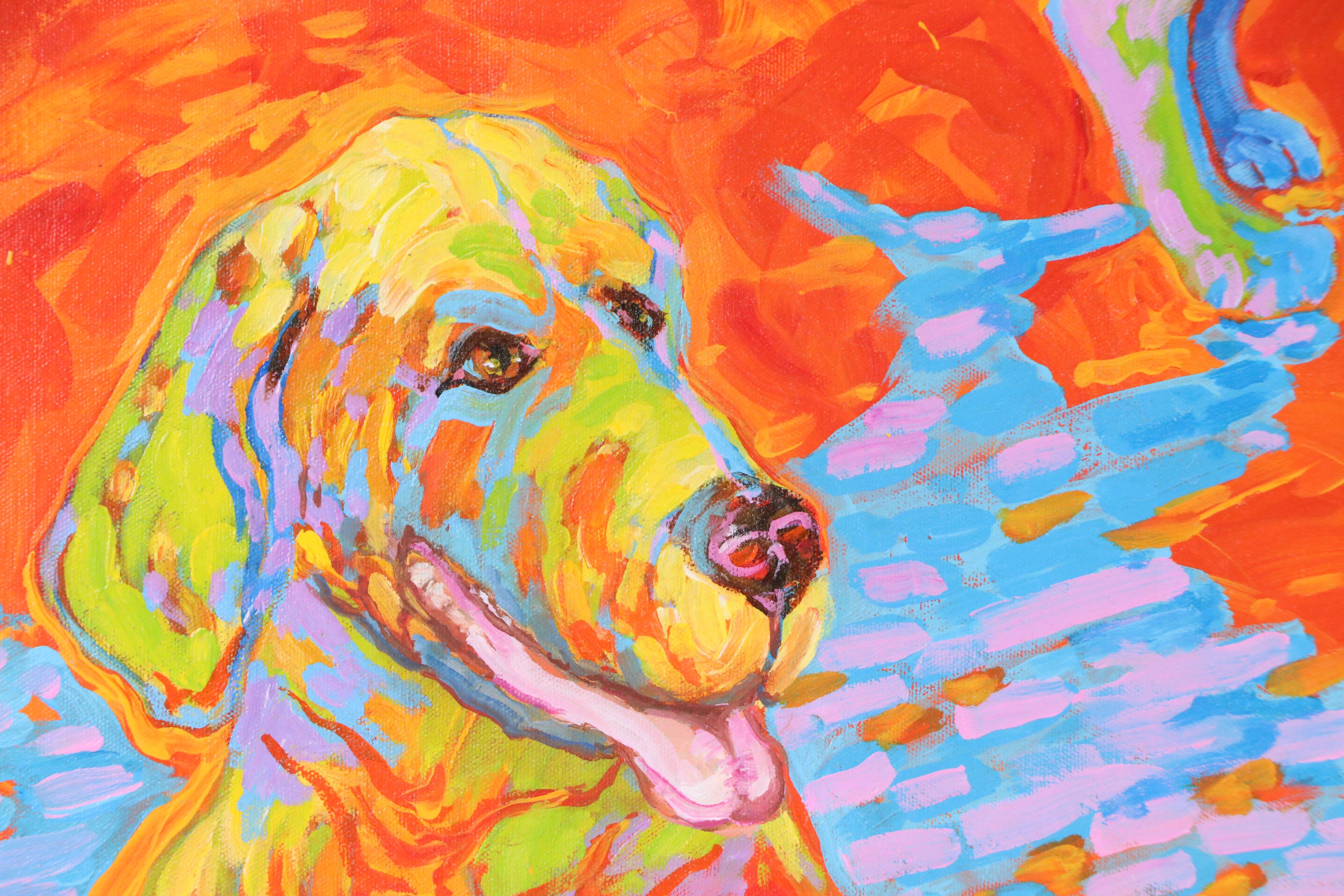 Martha Newfield Acrylic Painting of Dogs, 21st Century
