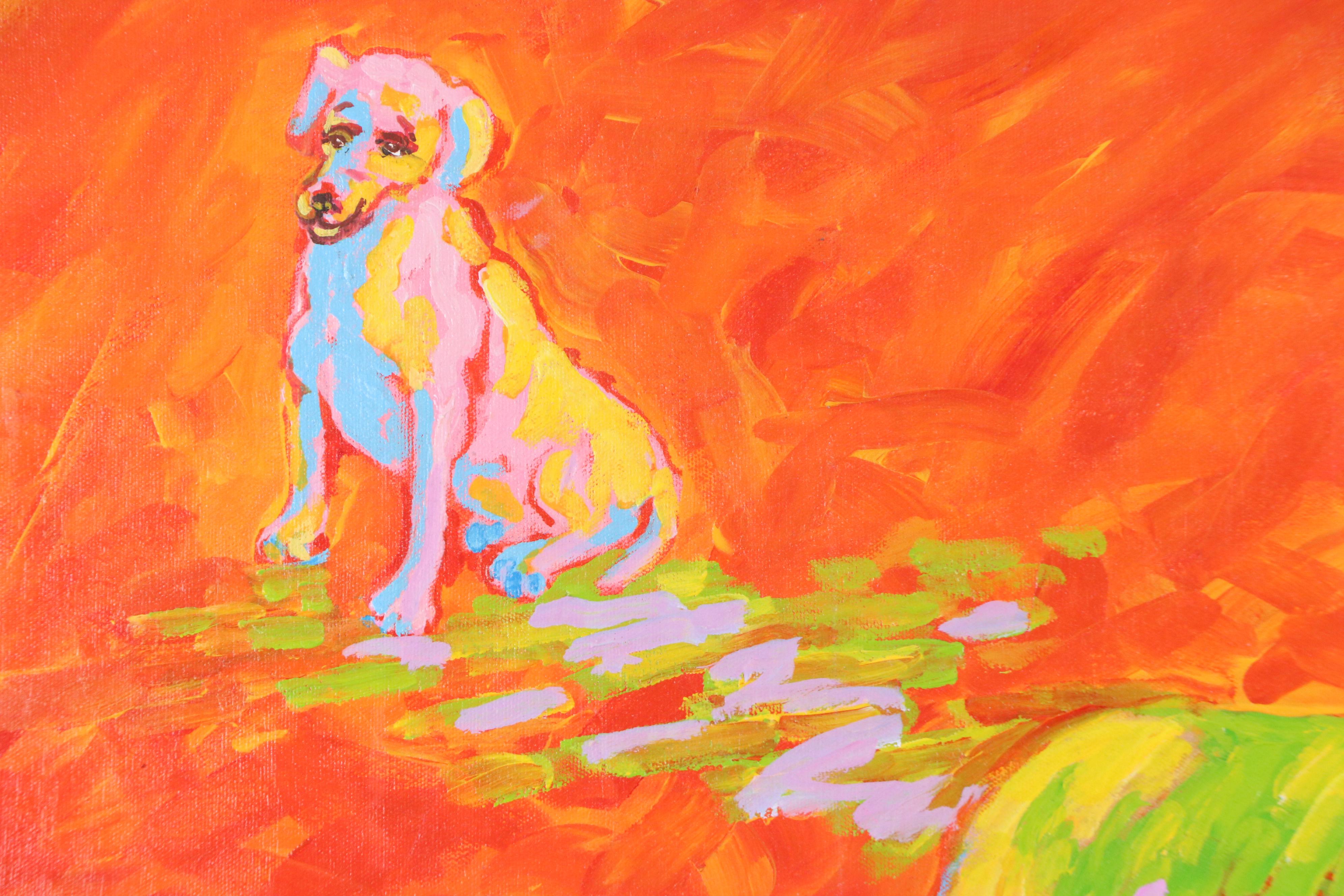 Martha Newfield Acrylic Painting of Dogs, 21st Century