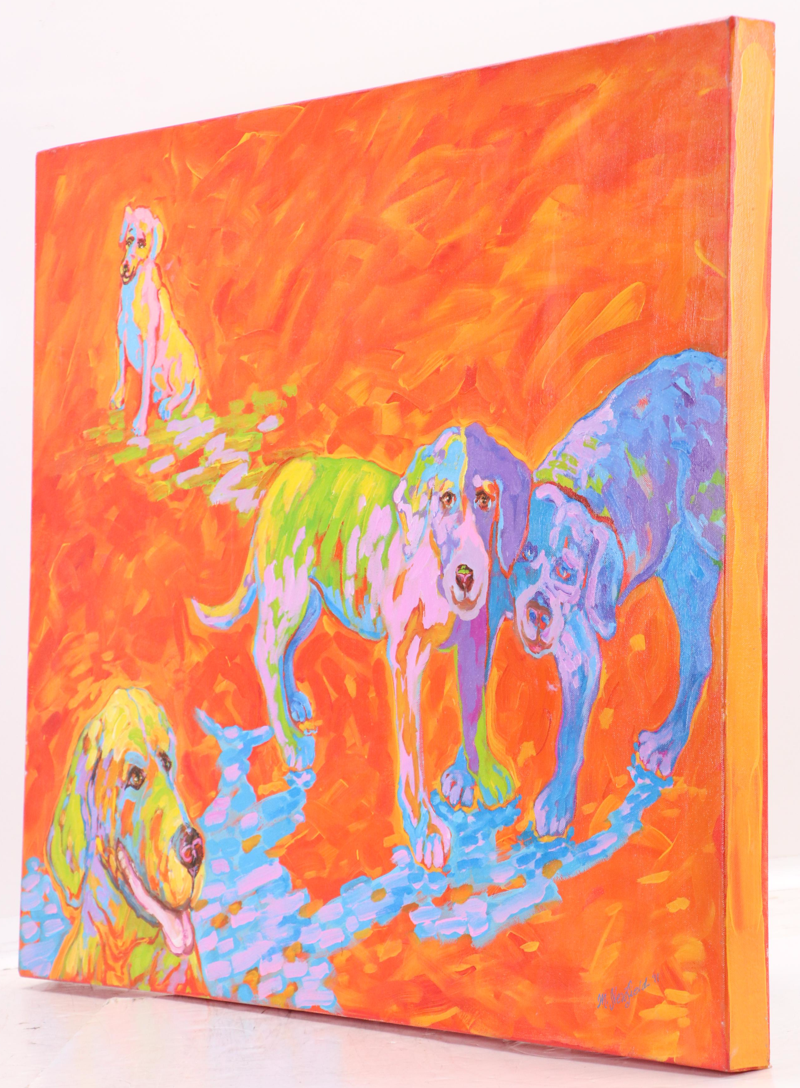 Martha Newfield Acrylic Painting of Dogs, 21st Century