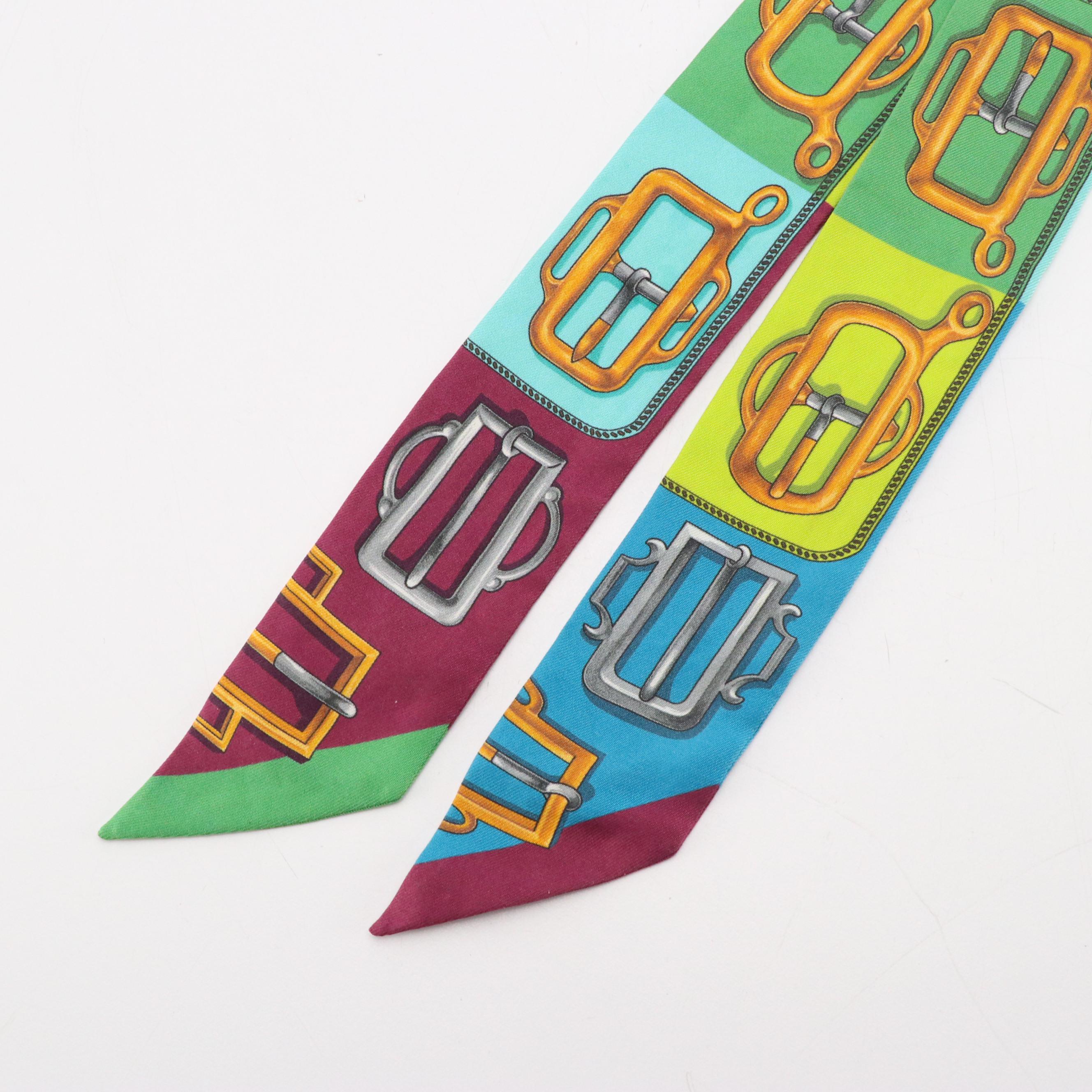 Hermès "Bouclerie d'Attelage" Silk Twilly Scarf With Box