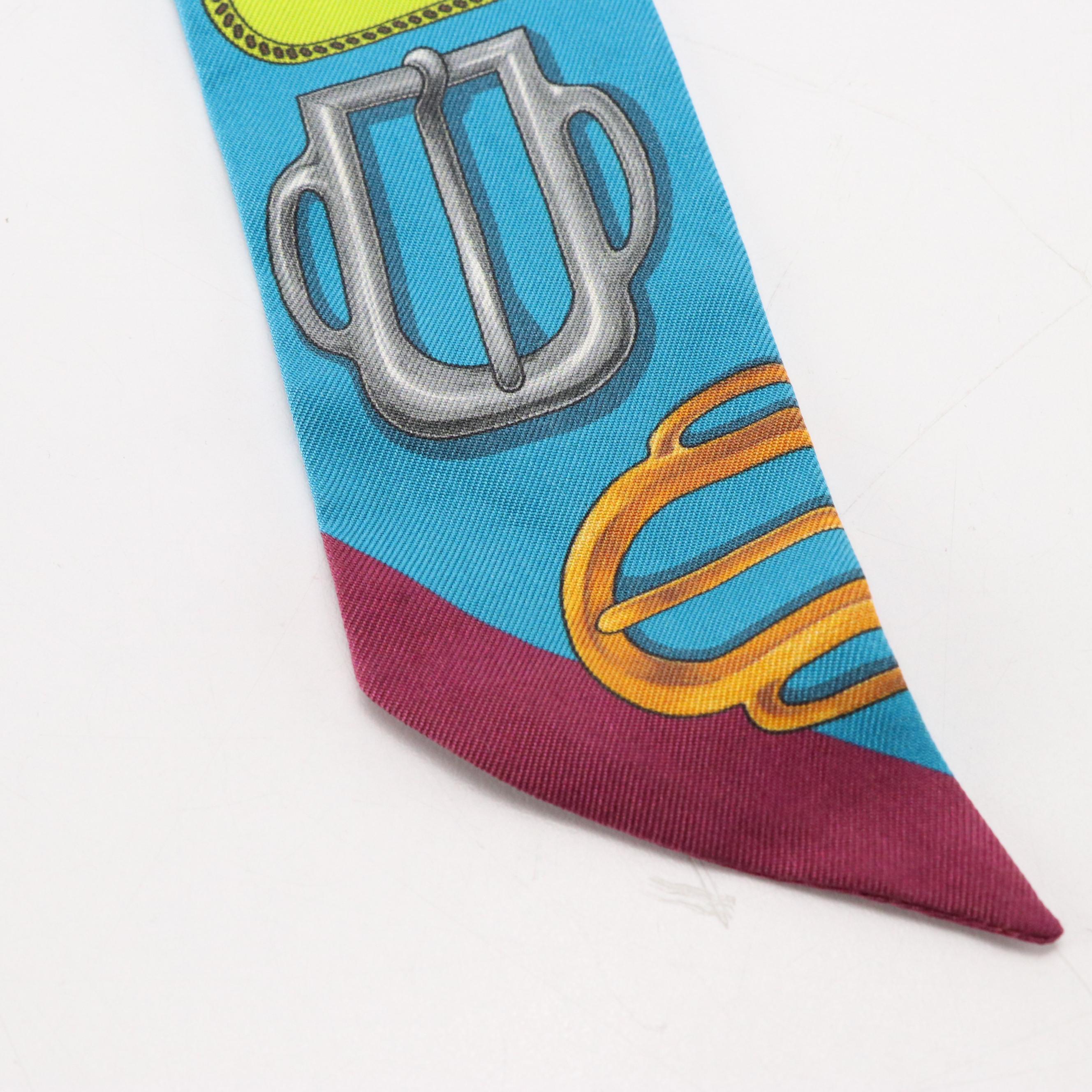 Hermès "Bouclerie d'Attelage" Silk Twilly Scarf With Box