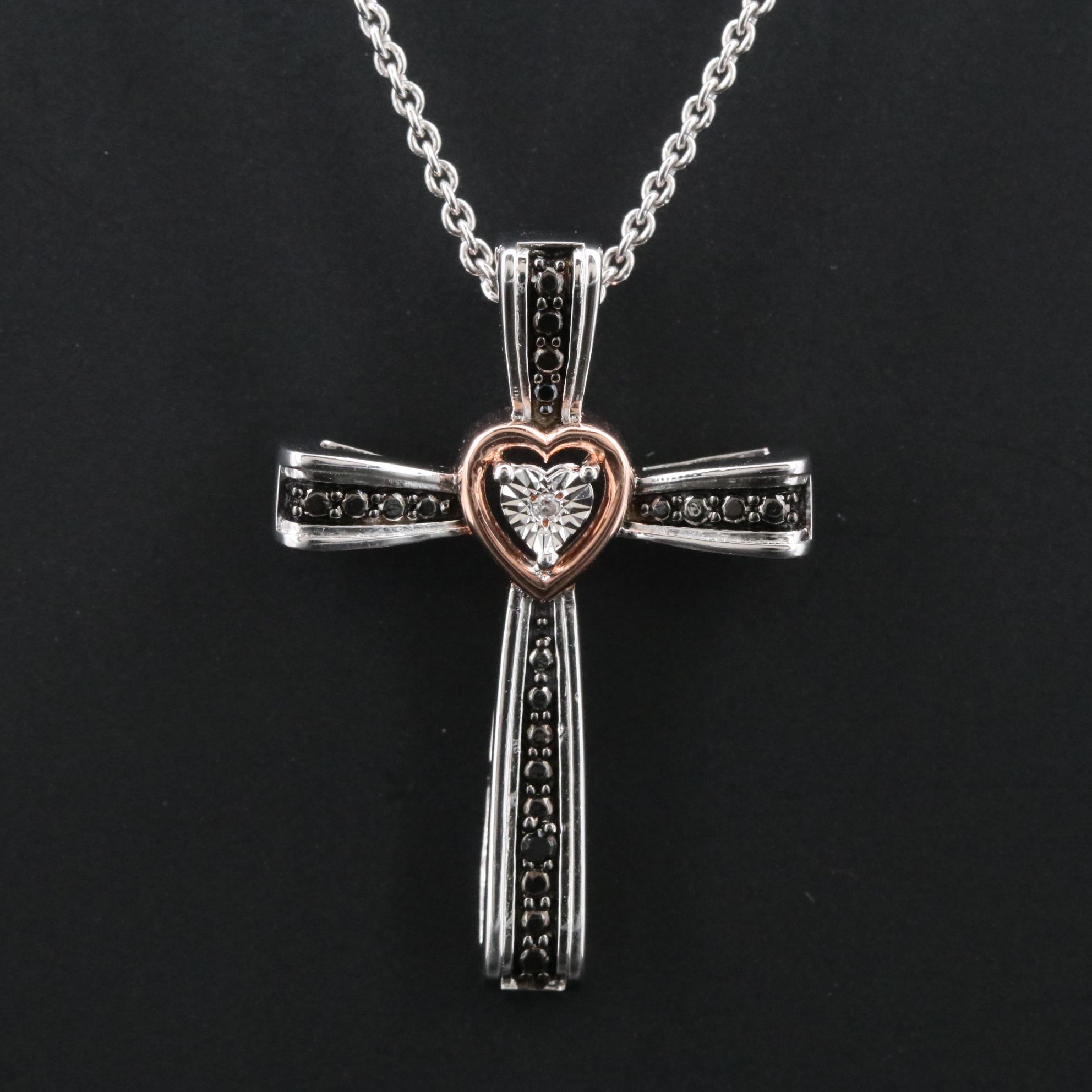 Sterling Diamond Cross Necklace with Fancy Diamond Accent