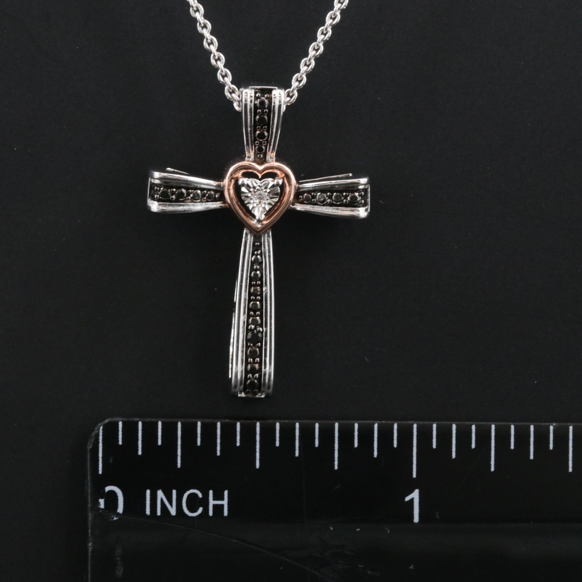 Sterling Diamond Cross Necklace with Fancy Diamond Accent