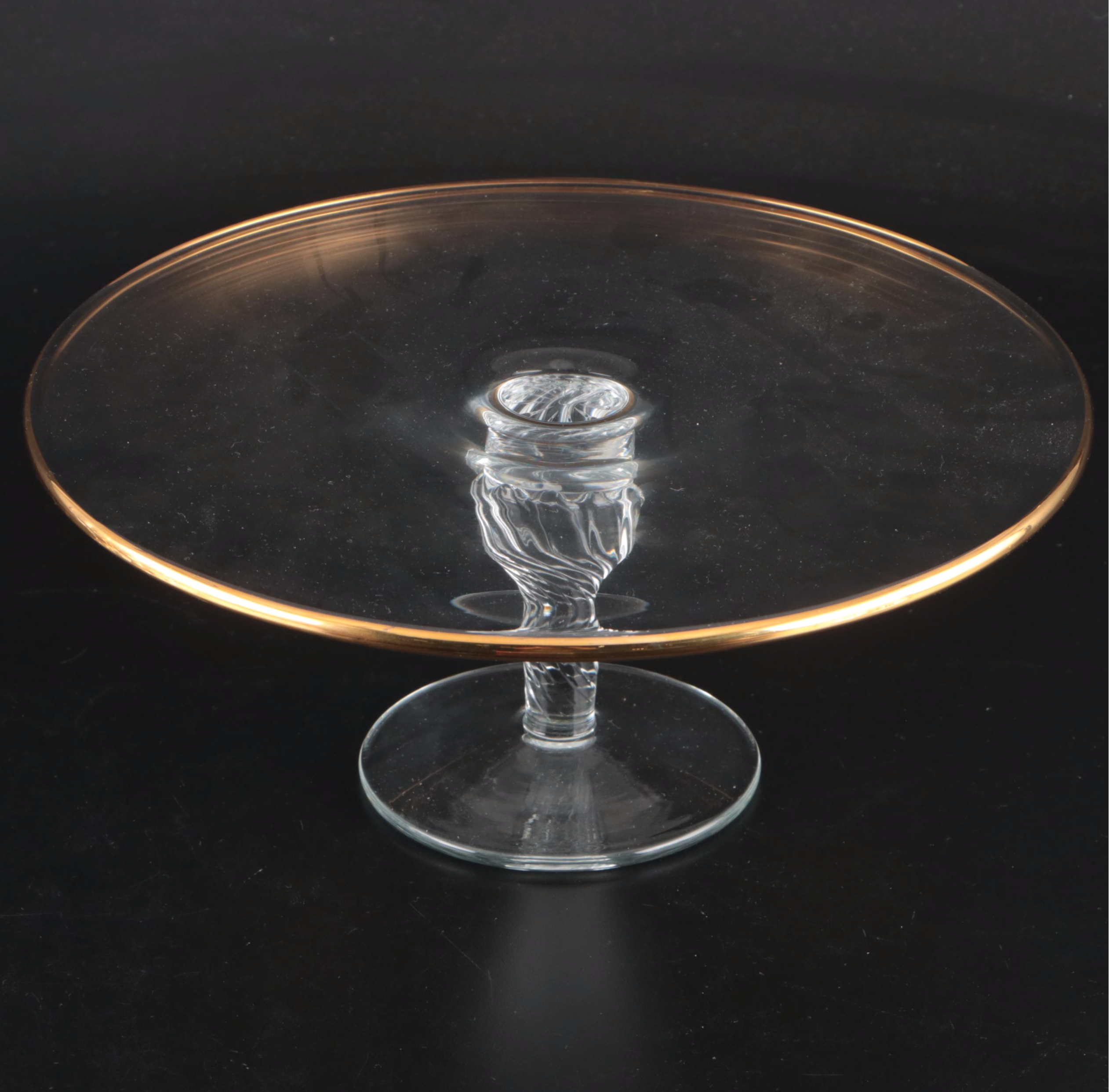 Fostoria "Classic Gold" Glass Stemware with Other Cake Stand and Serving Tray