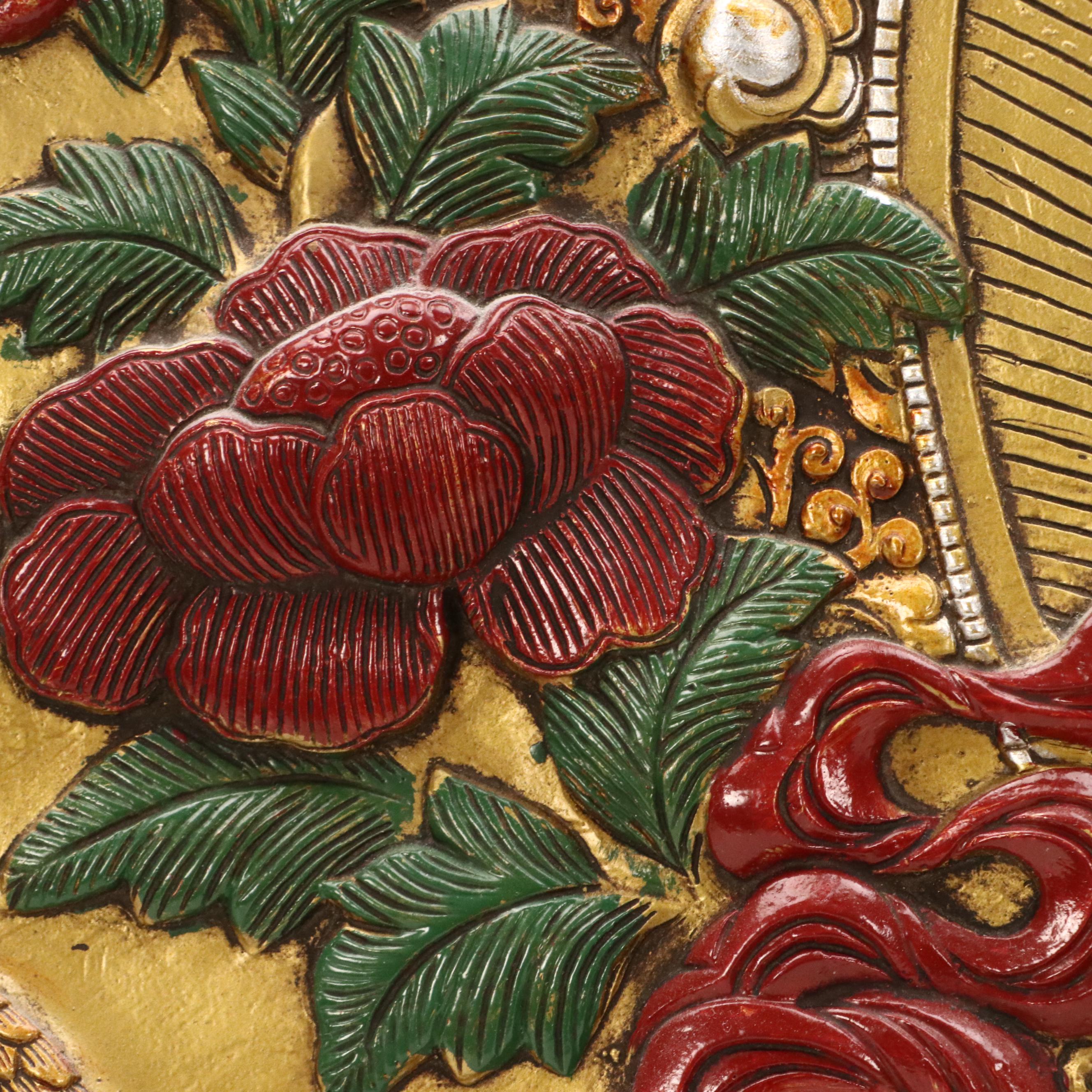 Tibetan Buddhist Hand-Painted Cast Metal Relief Thangka Panels of Deities