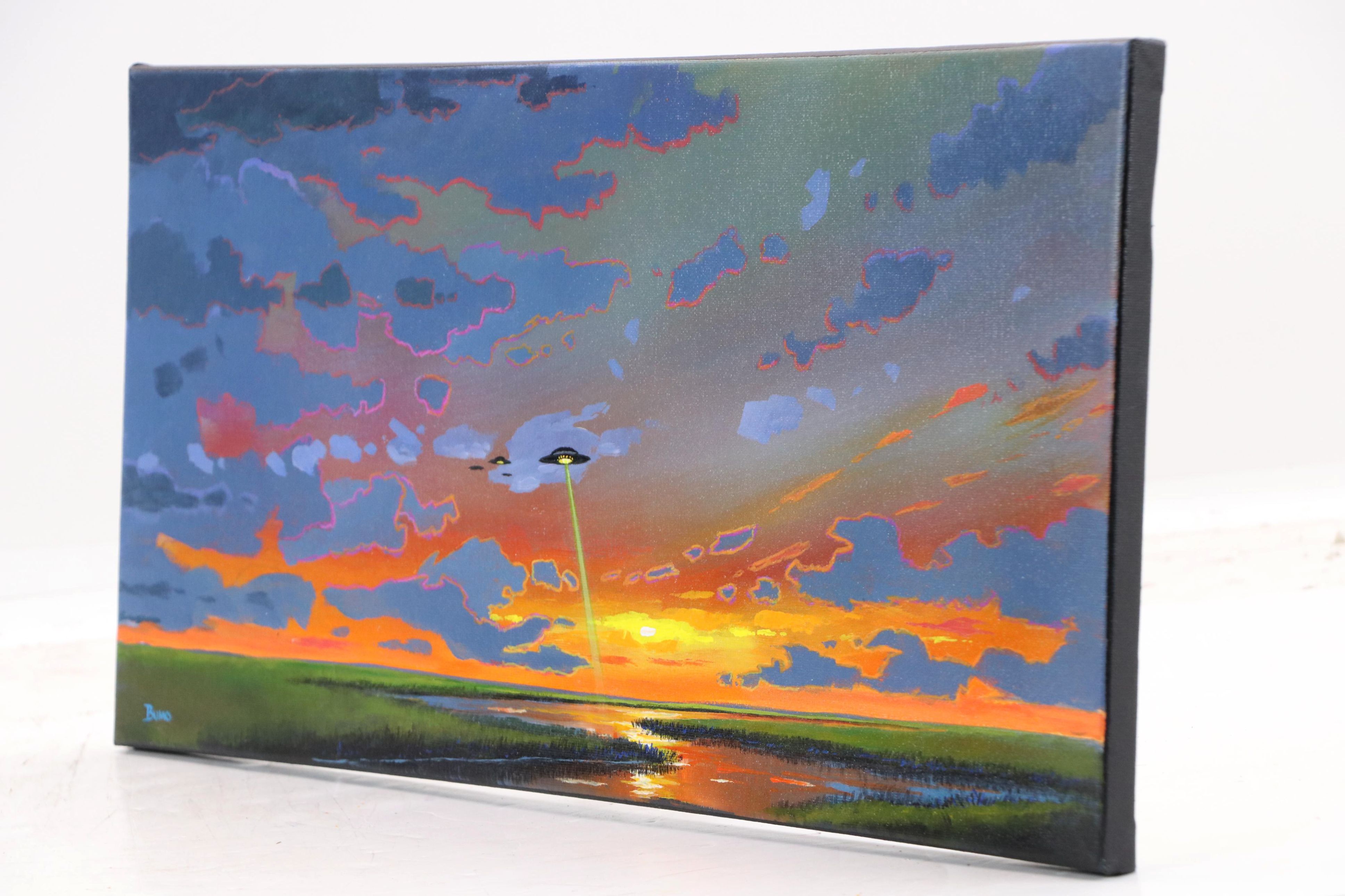 Doug "Bumo" Johnpeer Landscape Oil Painting with UFO, 2025