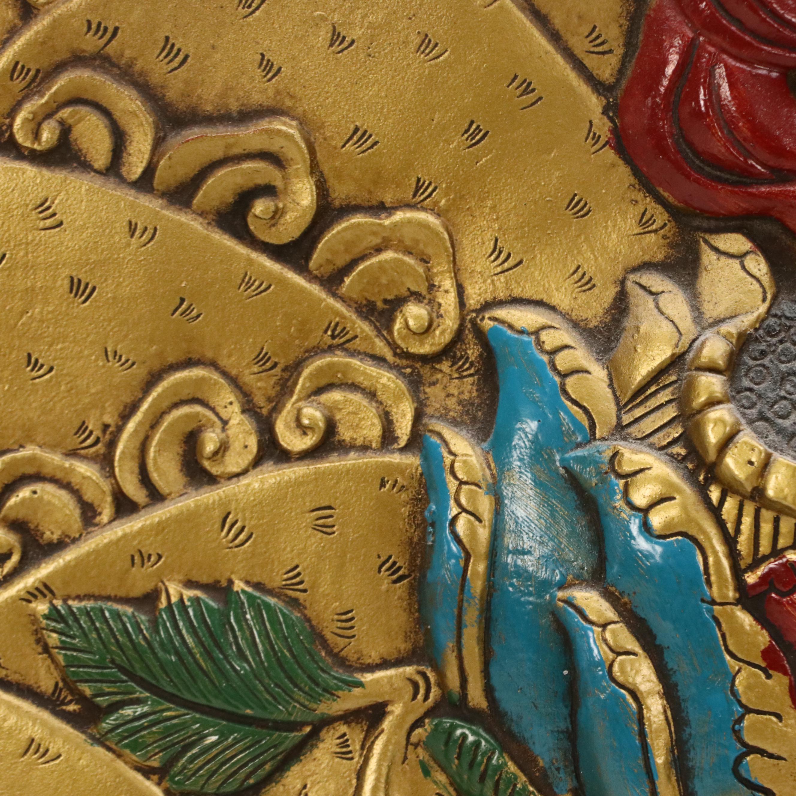 Tibetan Buddhist Hand-Painted Cast Metal Relief Thangka Panels of Deities